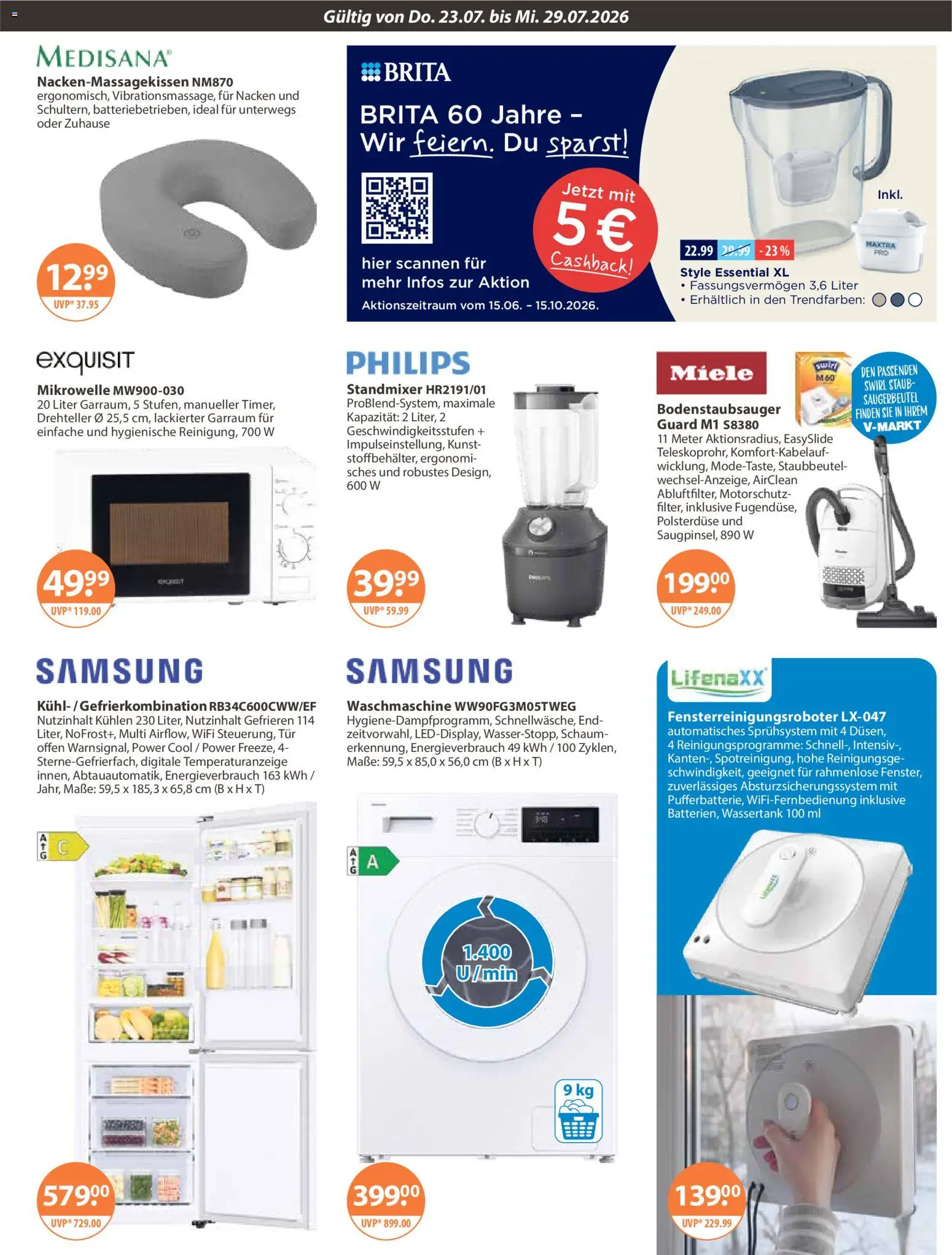 V-Markt Angebote – gültig ab 23.07.2026 | Seite: 15 | Produkte: Philips, Mikrowelle, Waschmaschine, Samsung