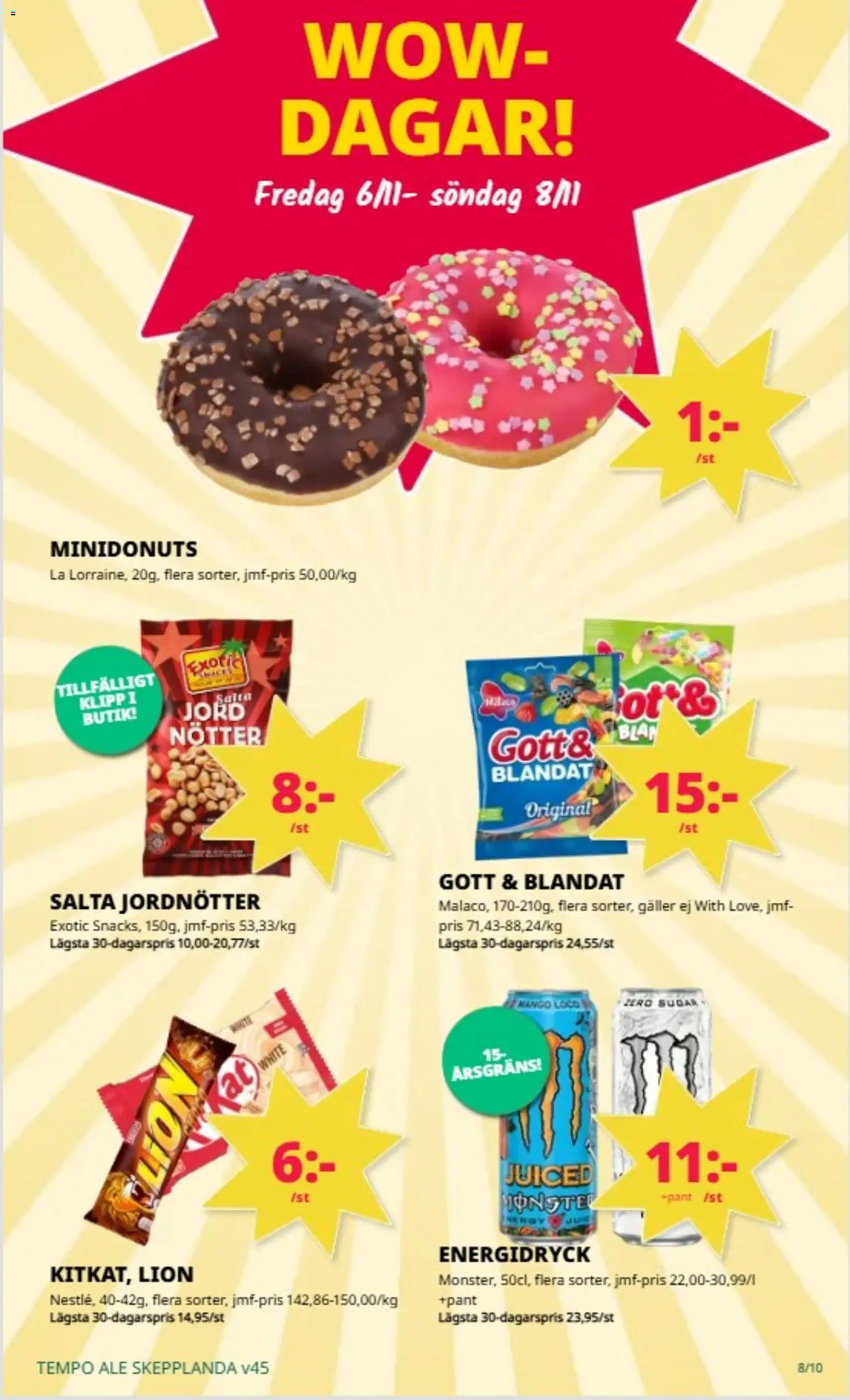 Tempo reklamblad aktuell från 02/11/2026 | Sida: 8 | Produkter: Jord, Jordnötter, Galler, Energidryck