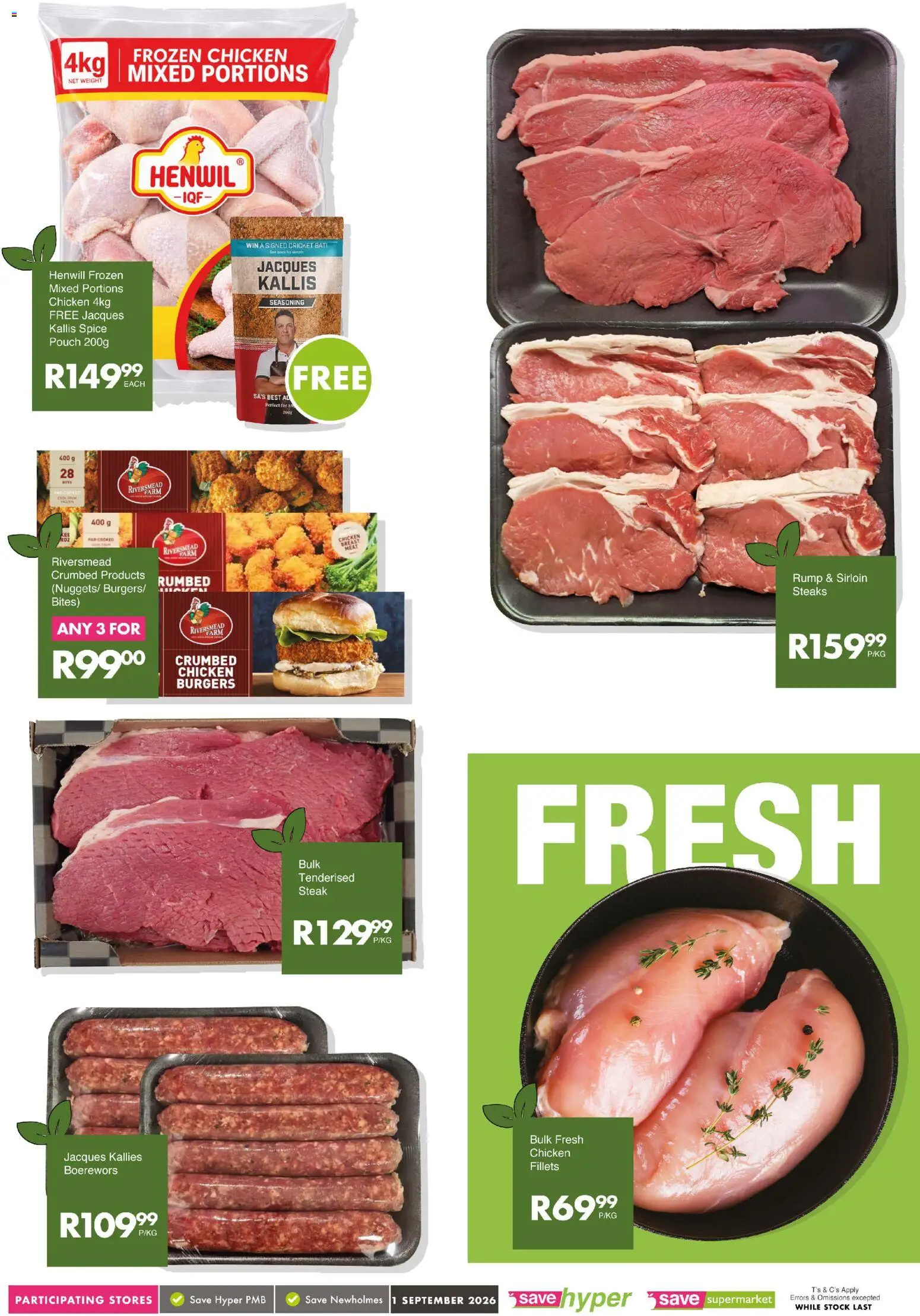 New Save catalogue – valid from 01/09/2026 | Page: 8 | Products: Chicken, Burgers, Seasoning, Stock