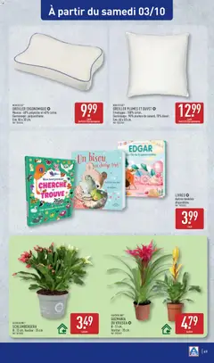 Aldi - Prévisualisation de OREILLER PLUMES ET DUVET, Enveloppe : 100% coton. Garnissage : 90% plumes de canard, 10% duvet. Env. 60 x 60 cm. valide à partir de 29/09/2026 | Page: 51