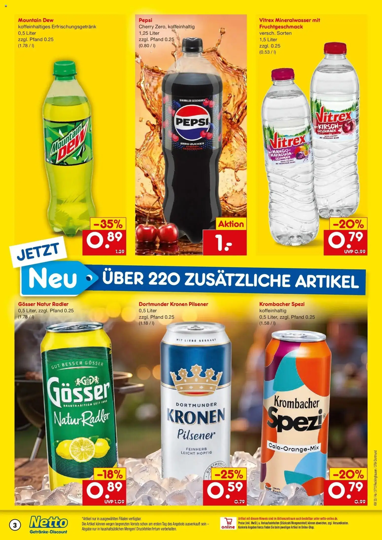 Netto Marken-Discount Prospekt Dortmund (ab 10.08.2026) » Angebote | Seite: 3 | Produkte: Mineralwasser, Radler, Zucker, Pepsi