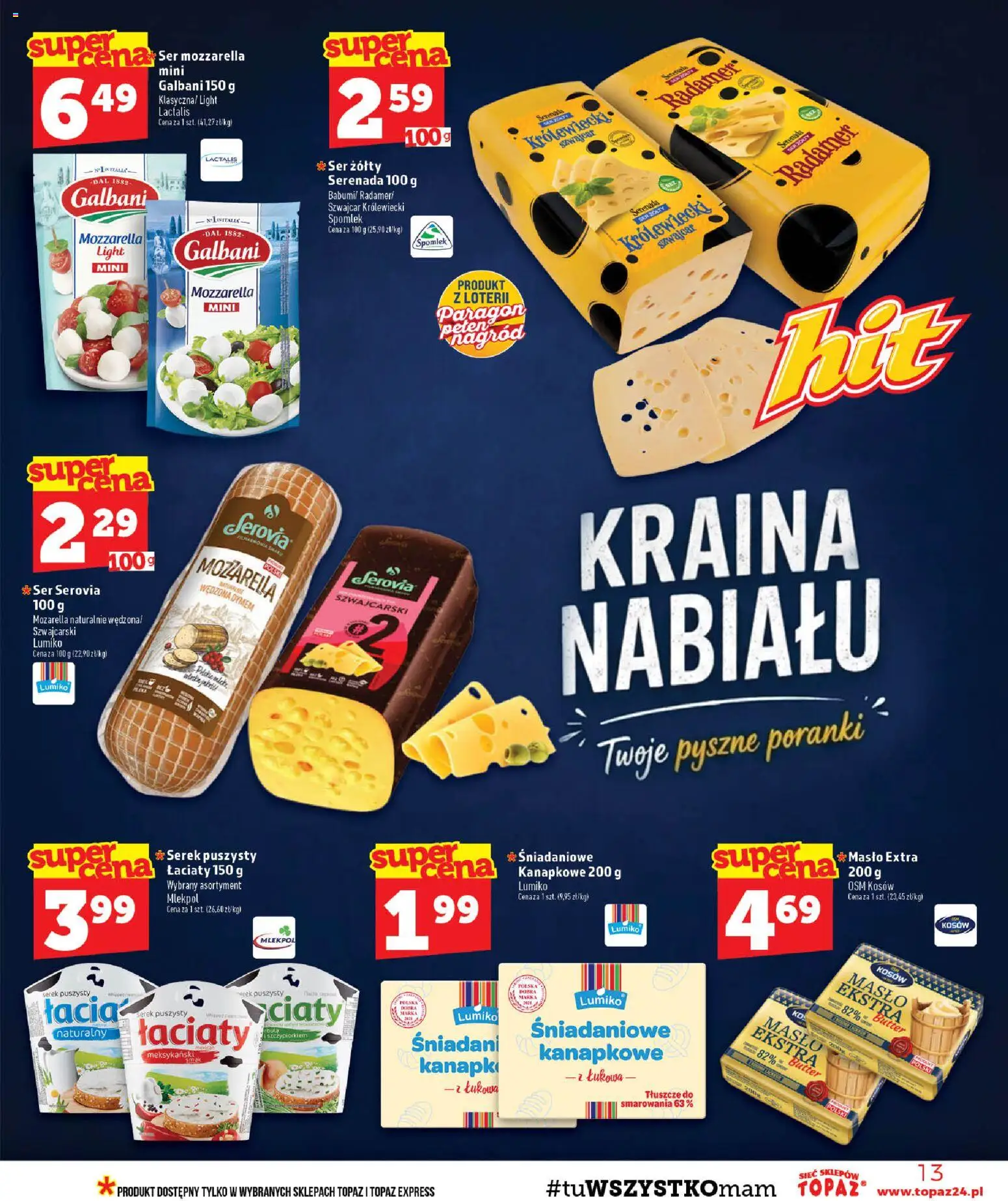 Topaz gazetka - MAZ od 17.09.2026 | Strona: 13 | Produkty: Ser żółty, Serek, Masło, Ser