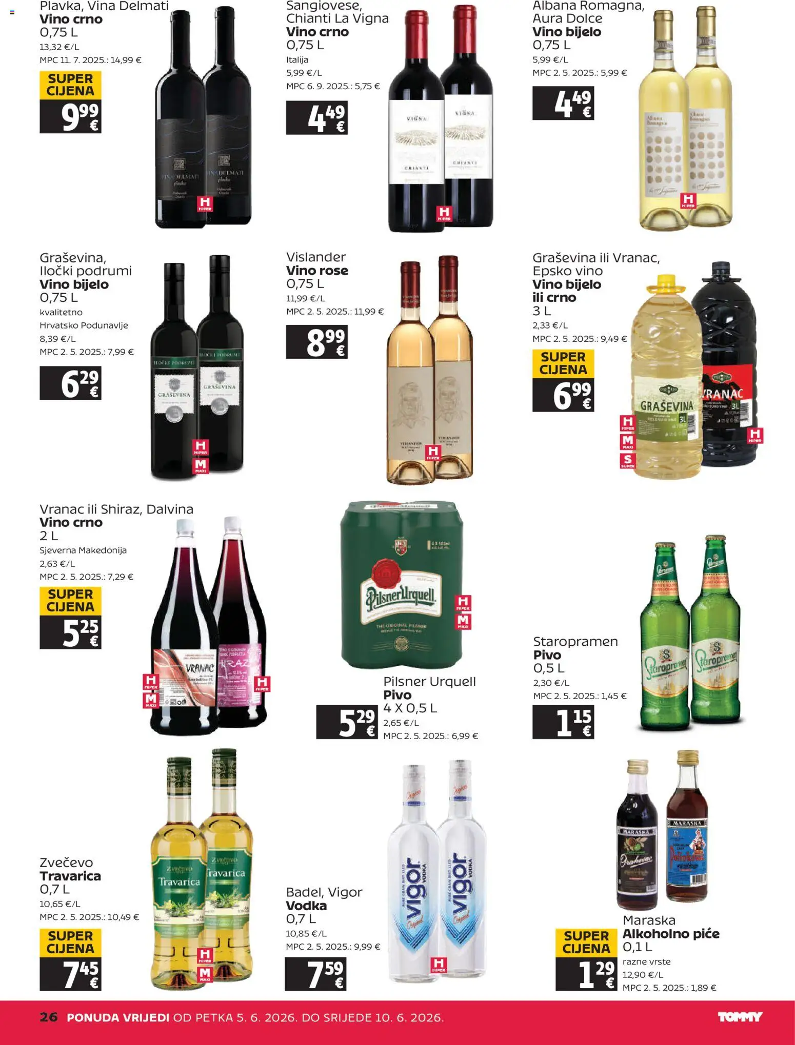 Tommy katalog | vrijedi od 05.06.2026 | Stranica: 26 | Proizvodi: Travarica, Staropramen, Vino, Pivo