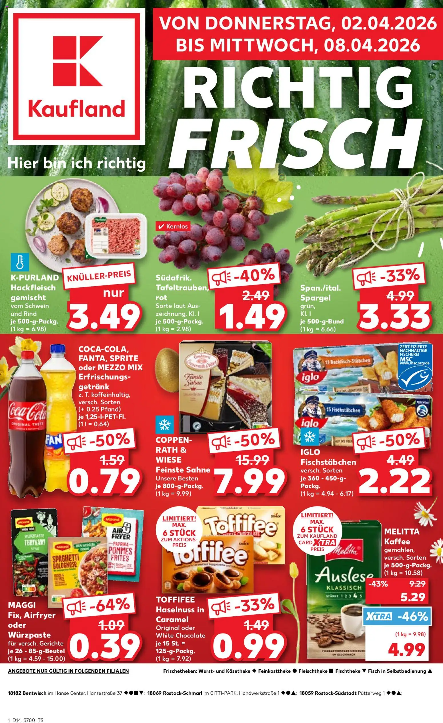 Kaufland Prospekt Rostock	 – gültig ab 02.04.2026 | Seite: 1 | Produkte: Mezzo mix, Coca cola, Wurst, Oder mezzo mix