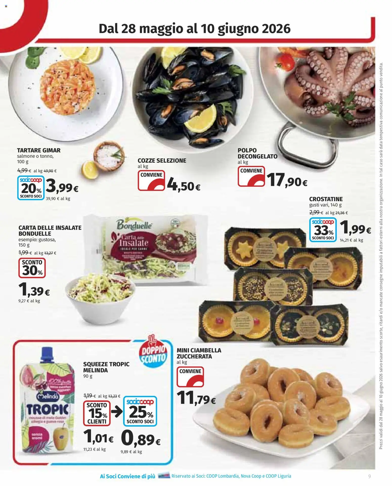 Volantino COOP del 28.05.2026 | Pagina: 9 | Prodotti: Salmone, Cozze, Crostatine, Data