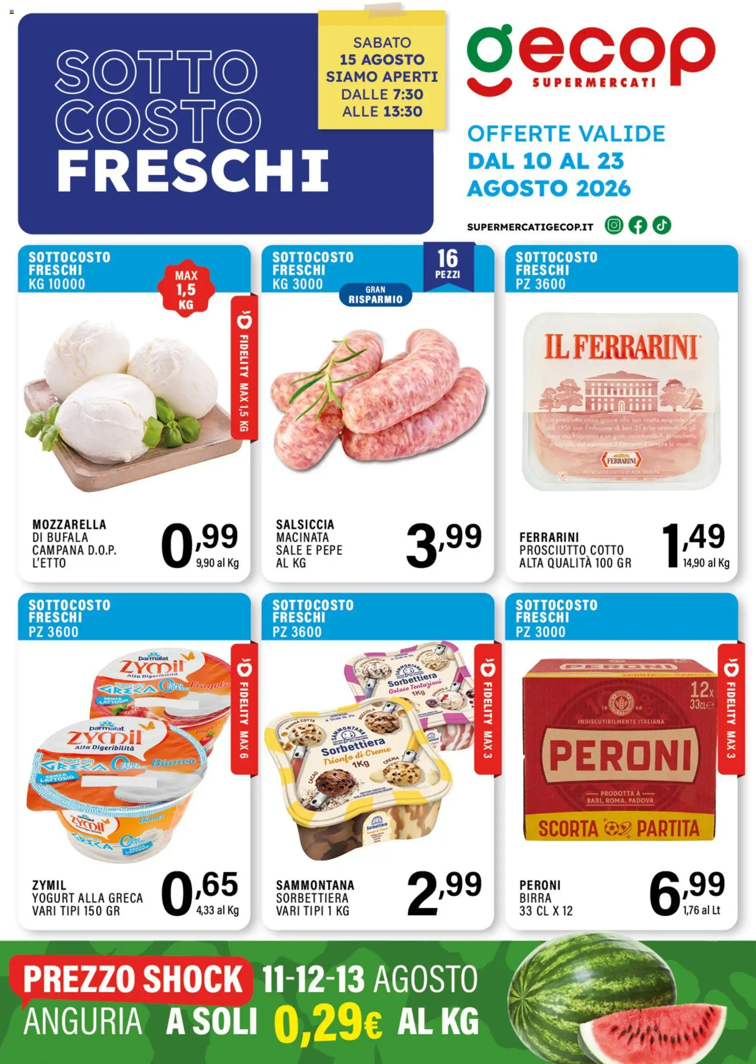 Volantino GECOP del 10/08/2026 | Pagina: 1 | Prodotti: Yogurt, Mozzarella, Ferro, Senza lattosio