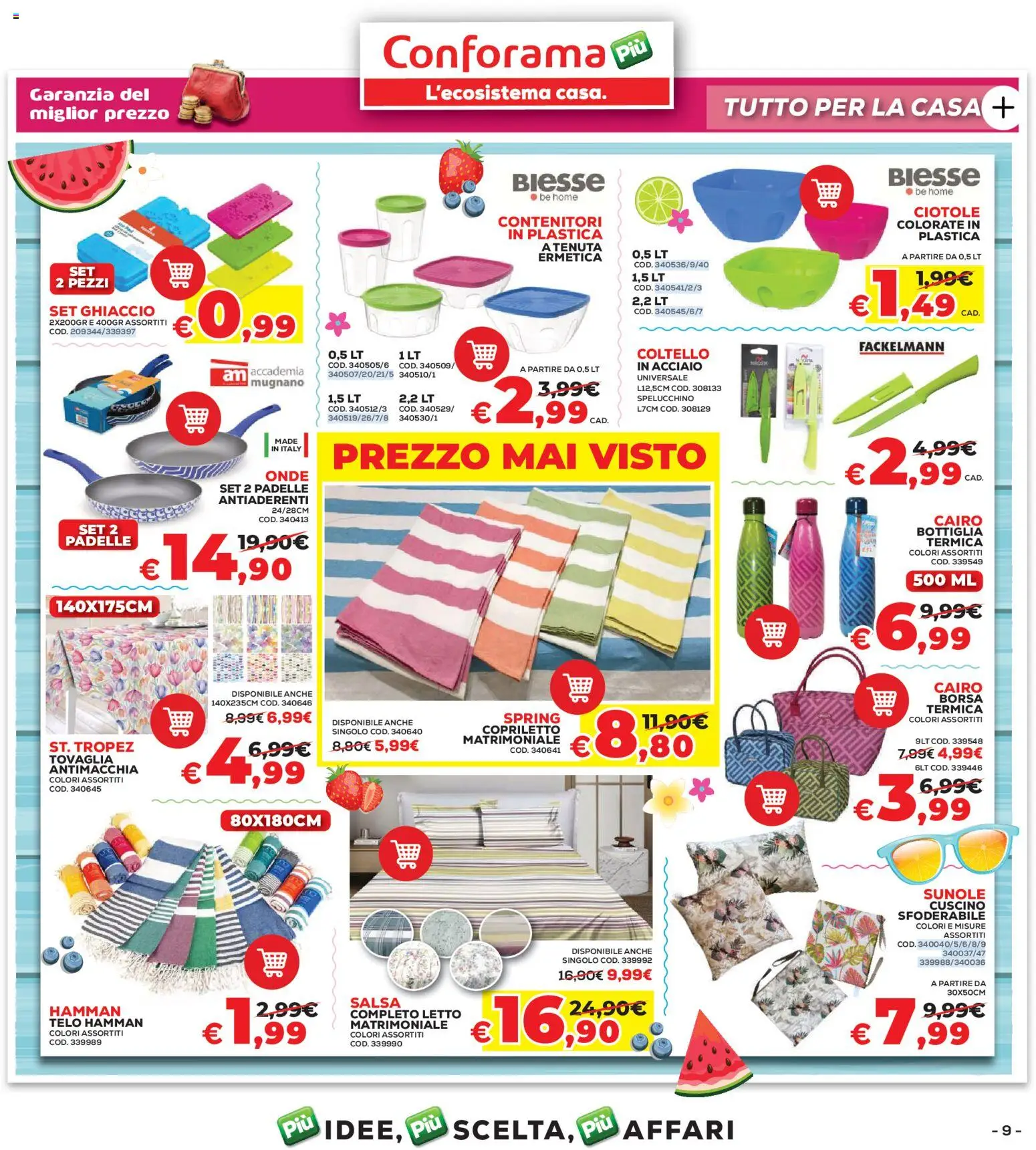 Volantino Conforama del 07.05.2026 | Pagina: 9 | Prodotti: Letto, Bottiglia, Tovaglia, Copriletto