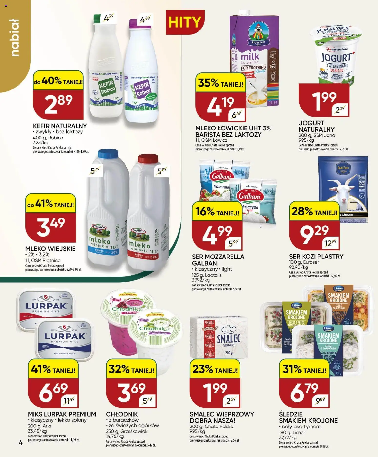 Chata Polska gazetka od 16.07.2026 | Strona: 4 | Produkty: Kefir robico, Bez laktozy, Śledź, Kefir bez laktozy