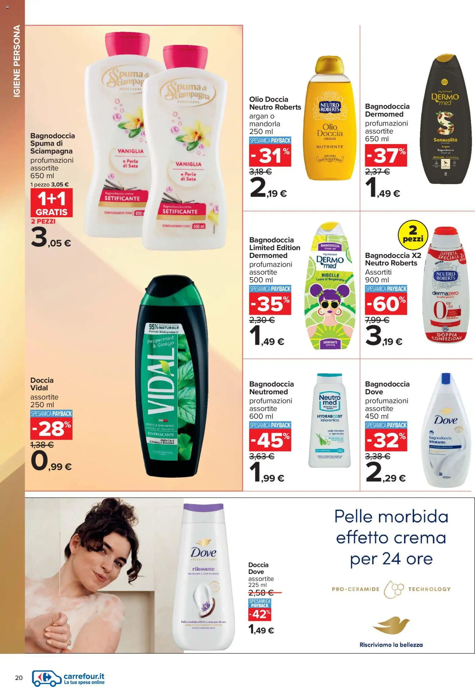 Volantino Carrefour del 10/07/2026 | Pagina: 20 | Prodotti: Latte, Cocco, Menta, Doccia