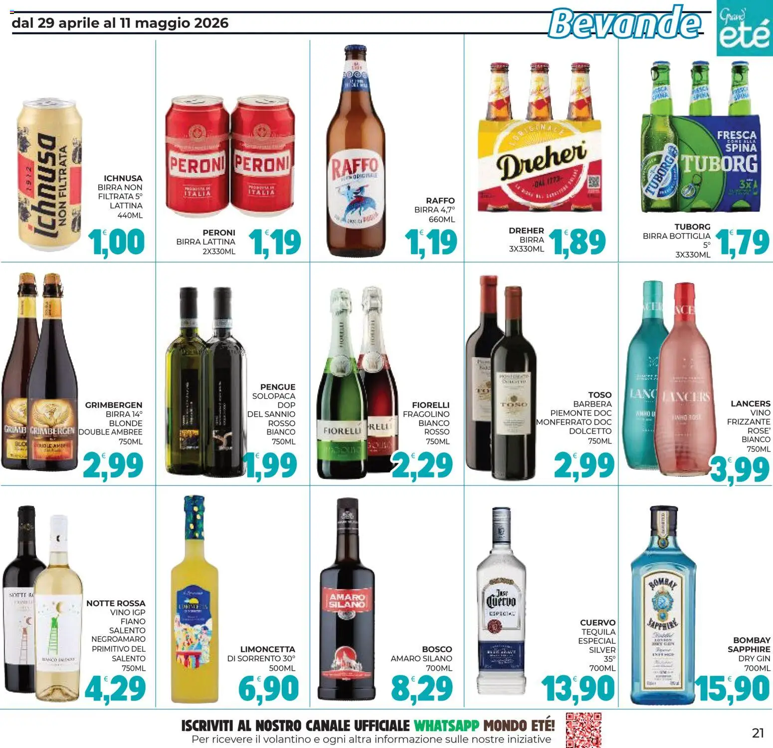 Volantino Eté del 29.04.2026 | Pagina: 21 | Prodotti: Birra, Tequila, Bottiglia, Amaro