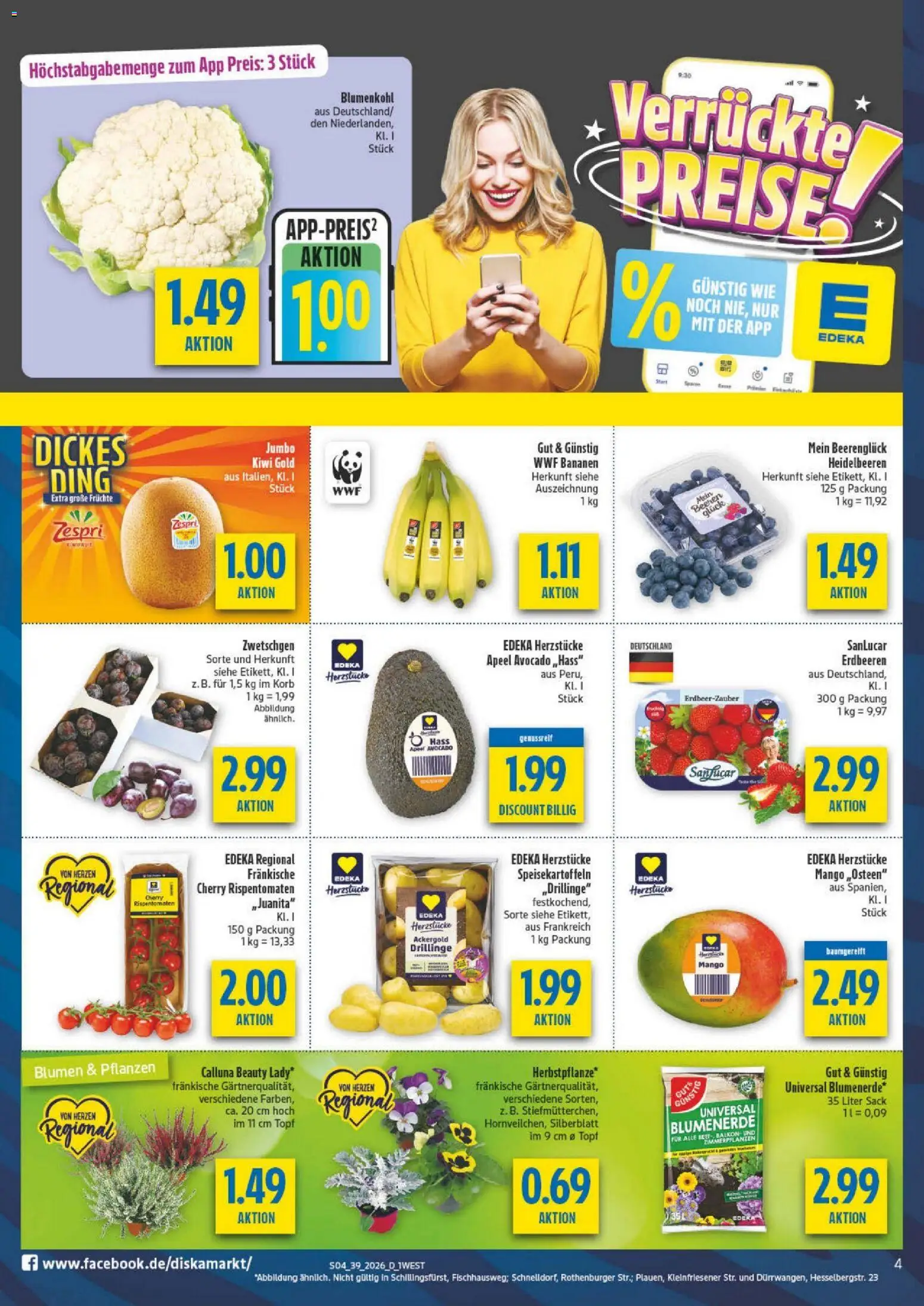 Diska Bayern – gültig ab 21.09.2026 | Seite: 8 | Produkte: Korb, Bananen, Blumenerde, Blumenkohl