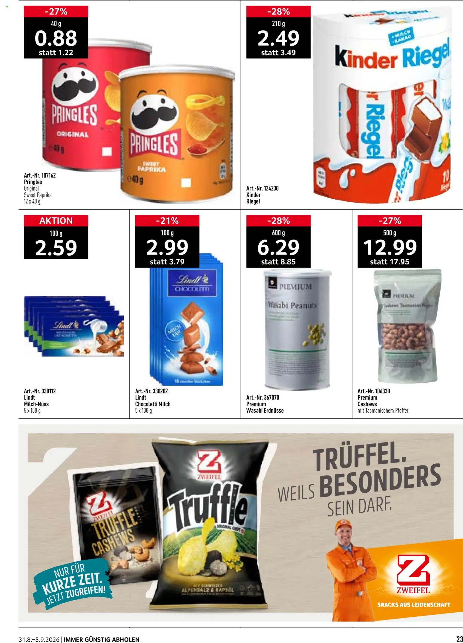 Prodega aktionen – gültig ab 31.08.2026 | Seite: 23 | Produkte: Snacks, Milch, Paprika, Pfeffer