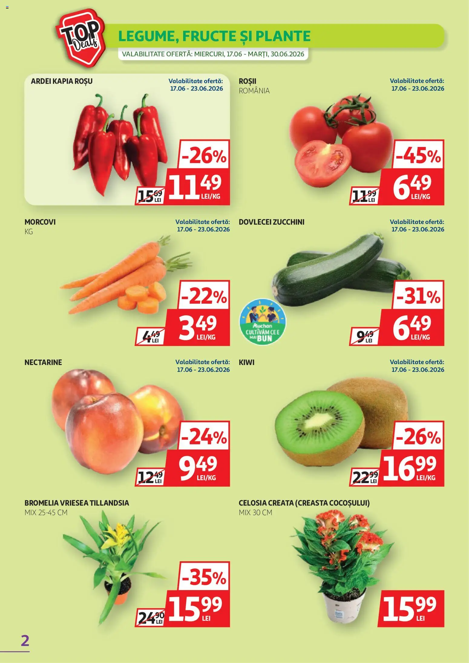 Noul catalog Auchan – valabil de la 17.06.2026 | Pagină: 2 | Produse: Bromelia, Ardei, Roșii, Fructe