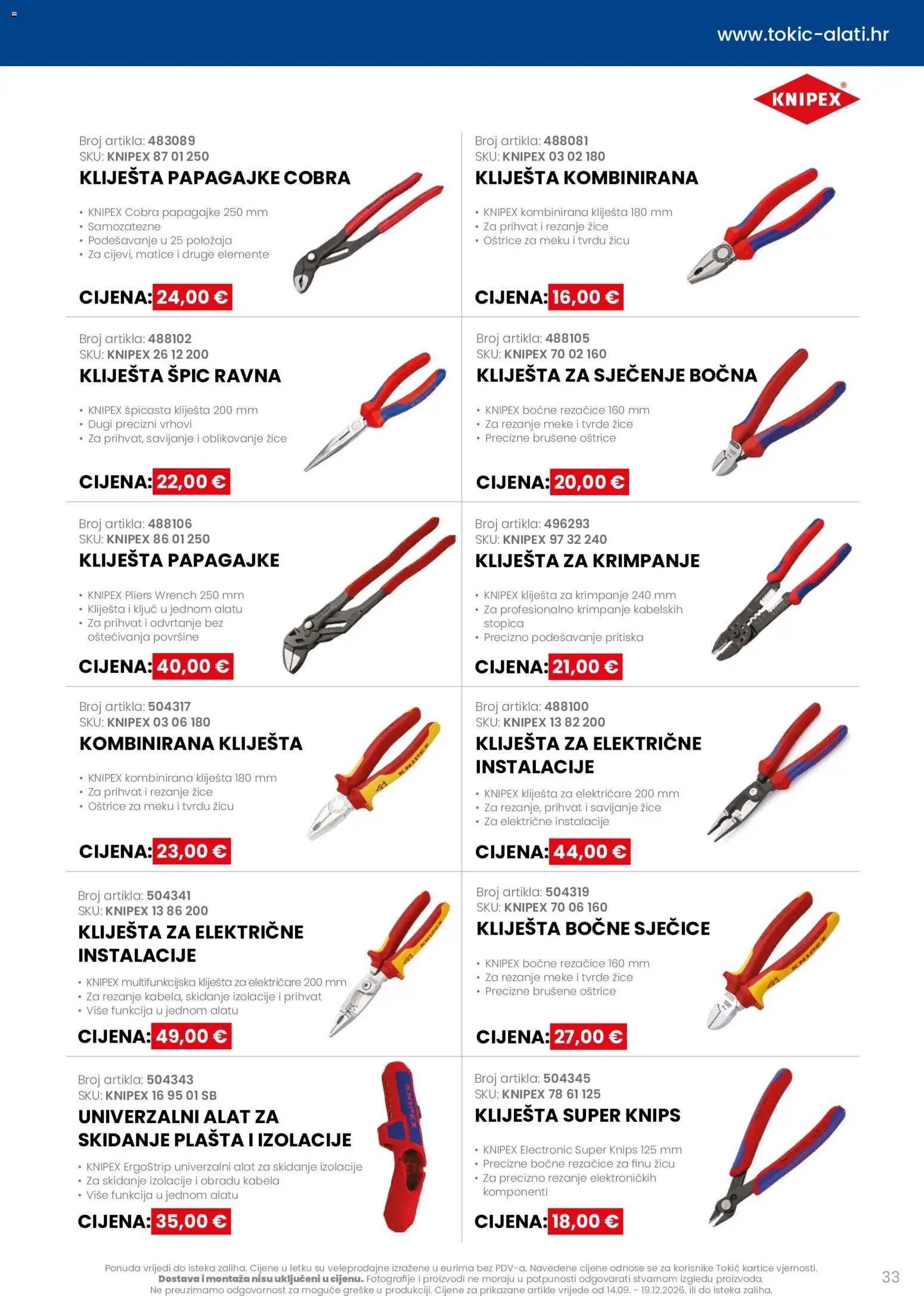 Tokić katalog | vrijedi od 14.09.2026 | Stranica: 33 | Proizvodi: Alat, Kliješta