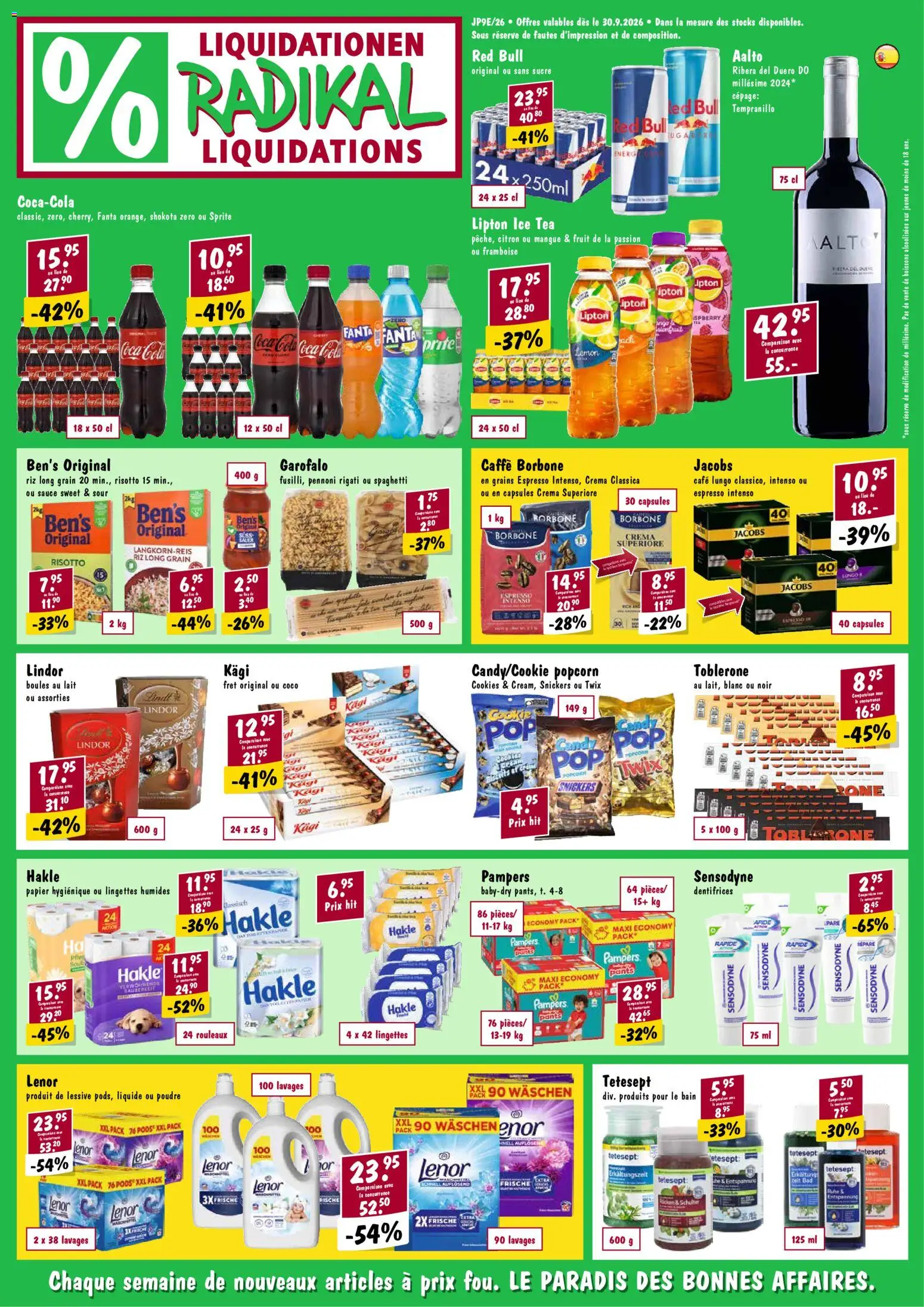 Radikal aktionen FR – gültig ab 30.09.2026 | Seite: 1 | Produkte: Red bull, Sprite, Snickers, Lindor