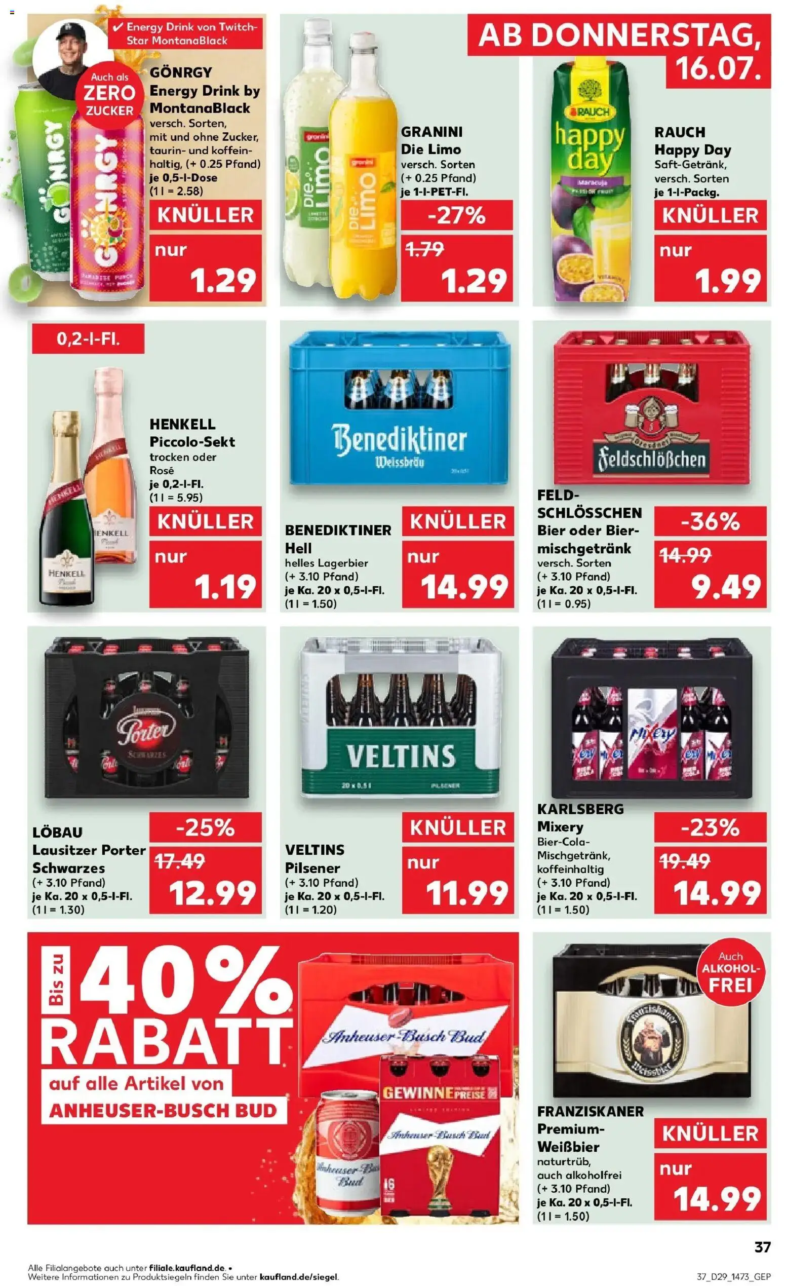 Kaufland Prospekt Finsterwalde – gültig ab 16.07.2026 | Seite: 37 | Produkte: Franziskaner, Energy, Mixery, Veltins