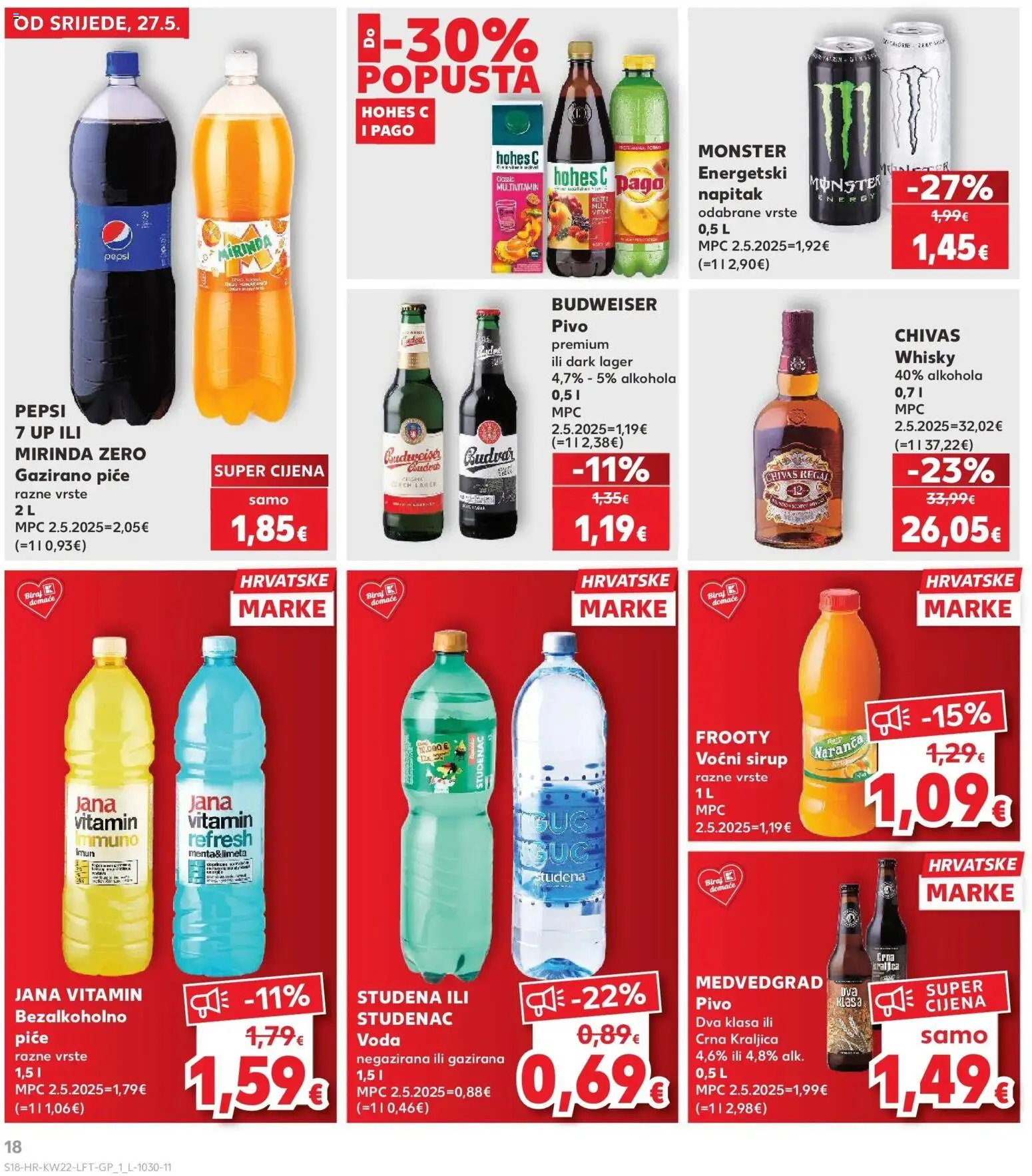 Kaufland katalog | vrijedi od 26.05.2026 | Stranica: 18 | Proizvodi: Pivo, Whisky, Voda, Sirup