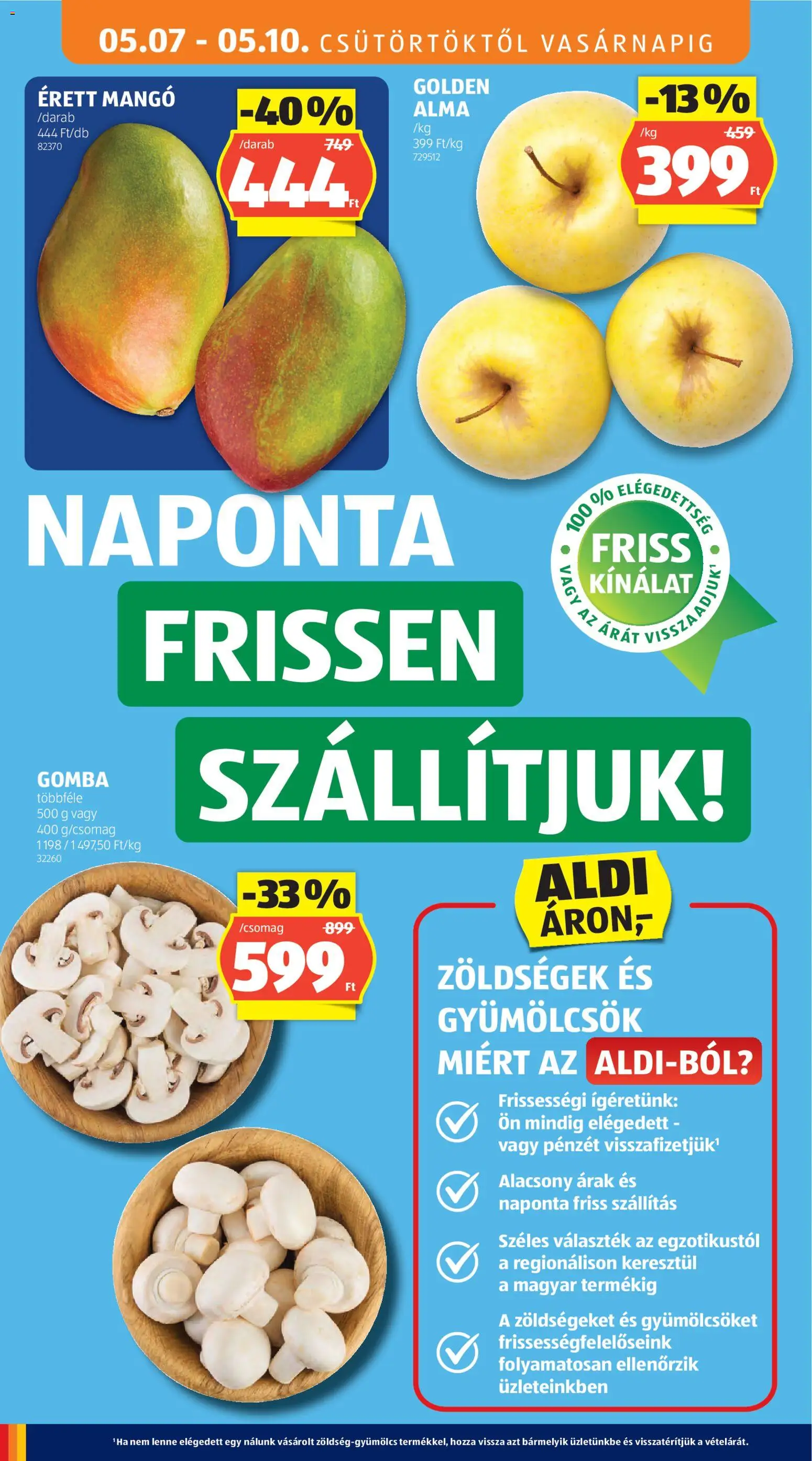 Aldi akciós ujság - amely érvényes a következő dátumtól: 07.05.2026 | Oldal: 6 | Termékek: Gomba, Alma, Mangó