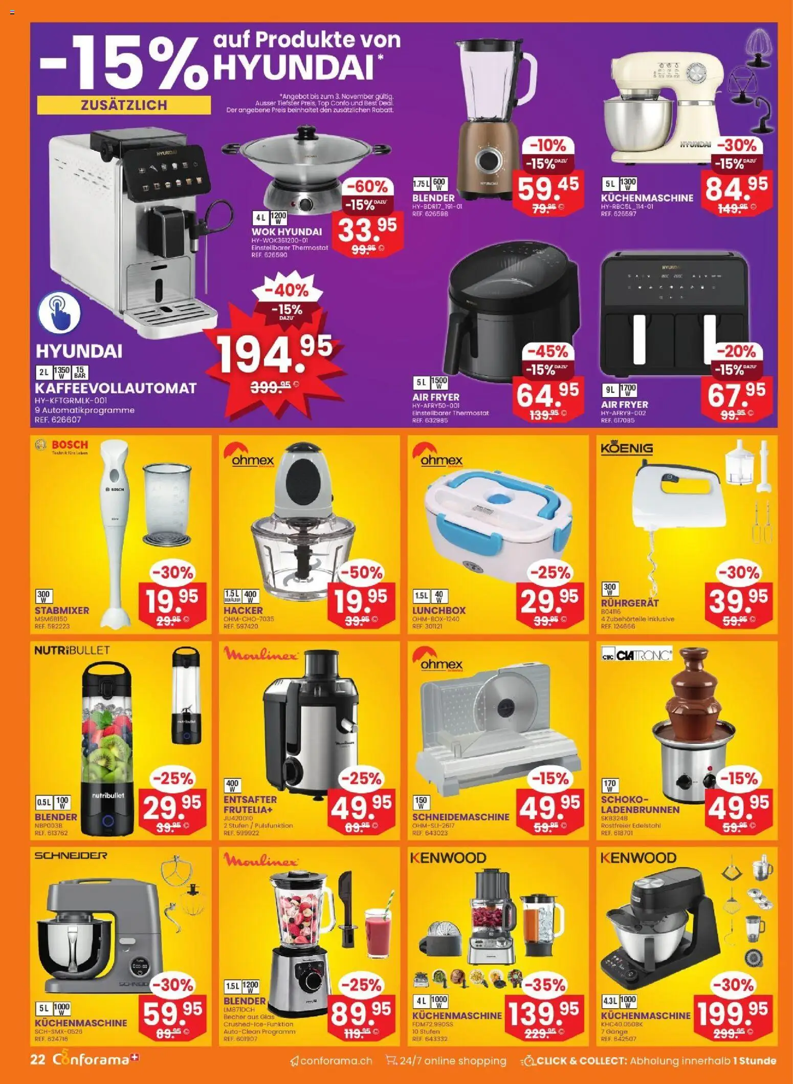 Conforama aktionen – gültig ab 28.10.2026 | Seite: 22 | Produkte: Entsafter, Glas, Stabmixer, Bosch