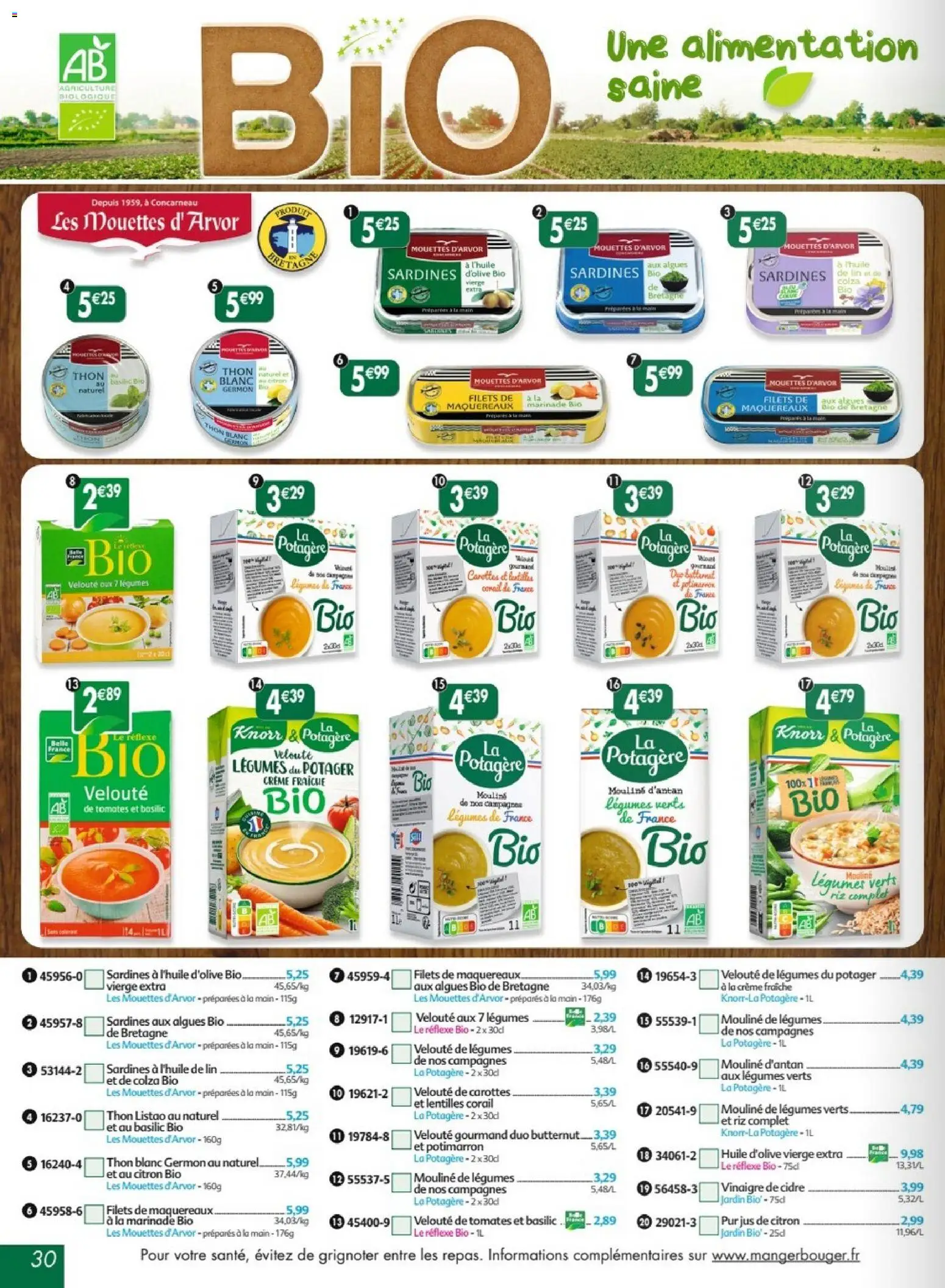 {H1} | Page: 30 | Produits: Huile d'olive vierge, Algues, Butternut, Vinaigre de cidre
