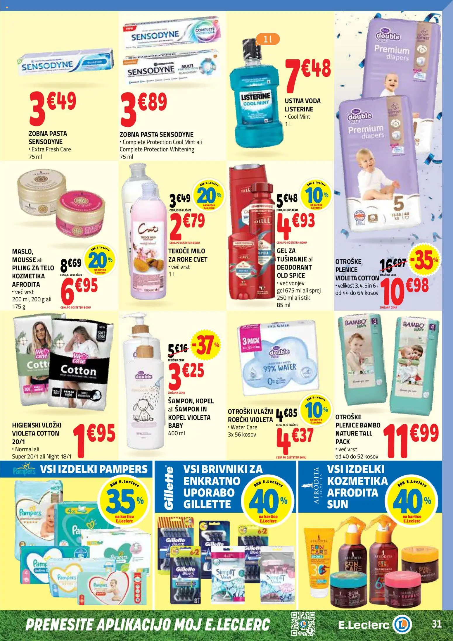 Novi E.leclerc katalog ponudbe – veljaven od 03.06.2026 | Stran: 31 | Izdelki: Higienski vložki, Milo, Deodorant, Voda