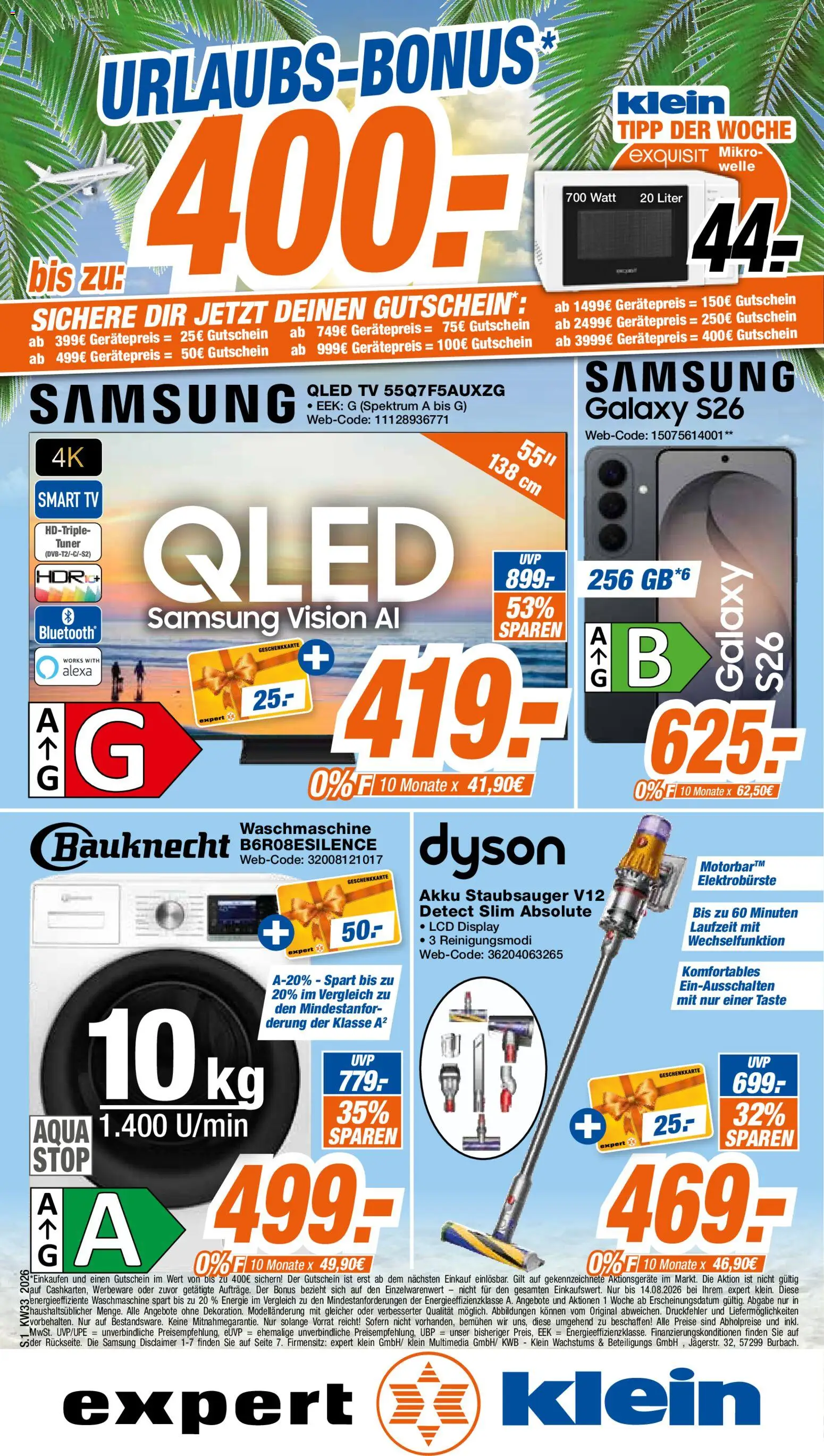 Expert Giessen – gültig ab 10.08.2026 | Seite: 1 | Produkte: Dyson, Staubsauger, Waschmaschine, Samsung