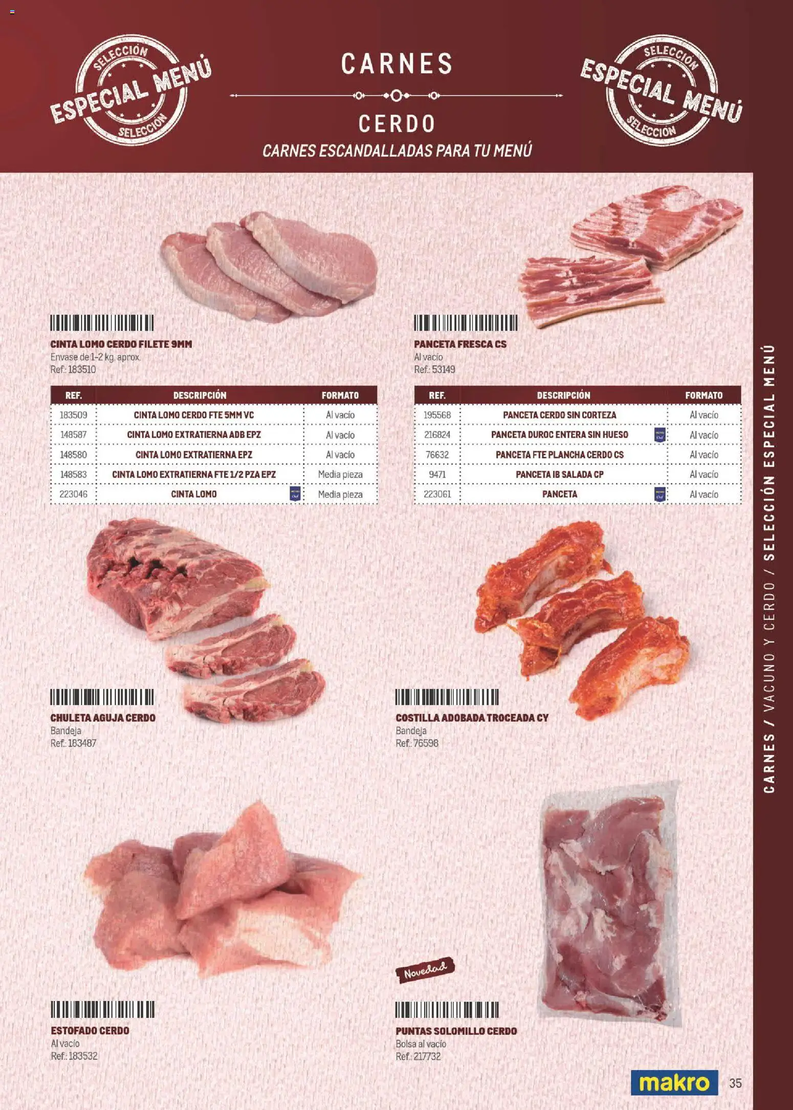 Makro Especial Carta y Menú │ válido desde el 06/07/2026 | Página: 35 | Productos: Cerdo, Plancha, Filete, Bandeja