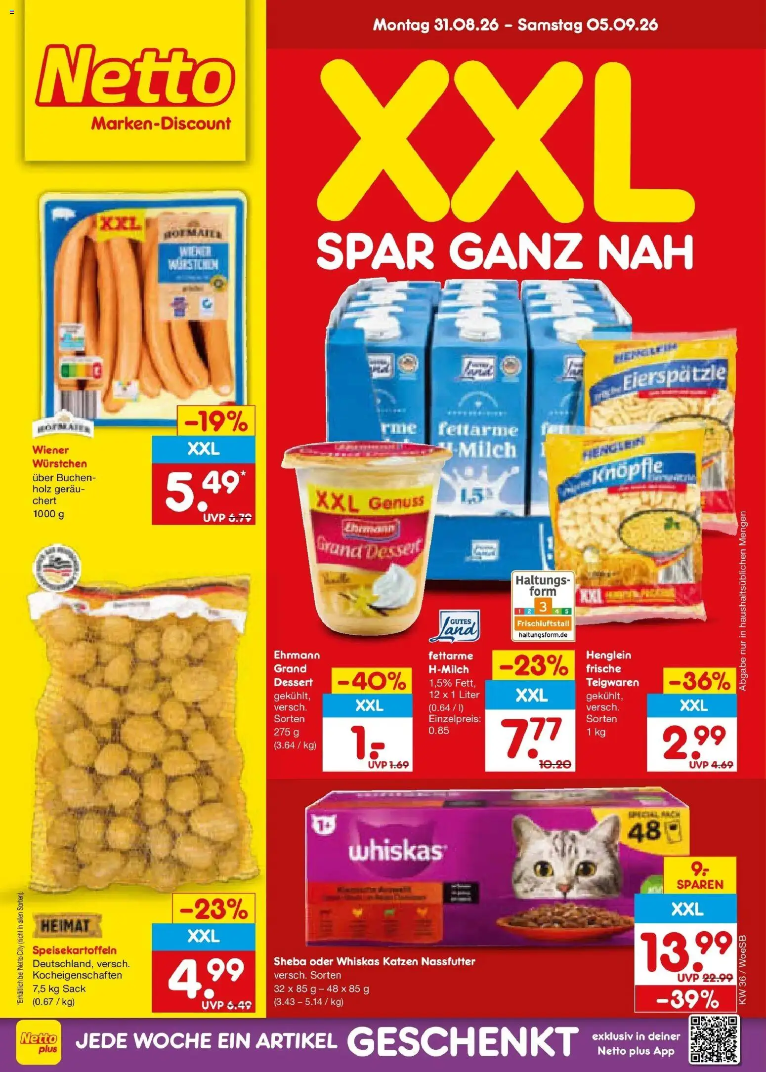 Netto Marken-Discount Prospekt Katzweiler (ab 31.08.2026) » Angebote | Seite: 1 | Produkte: Sheba, Milch, Whiskas