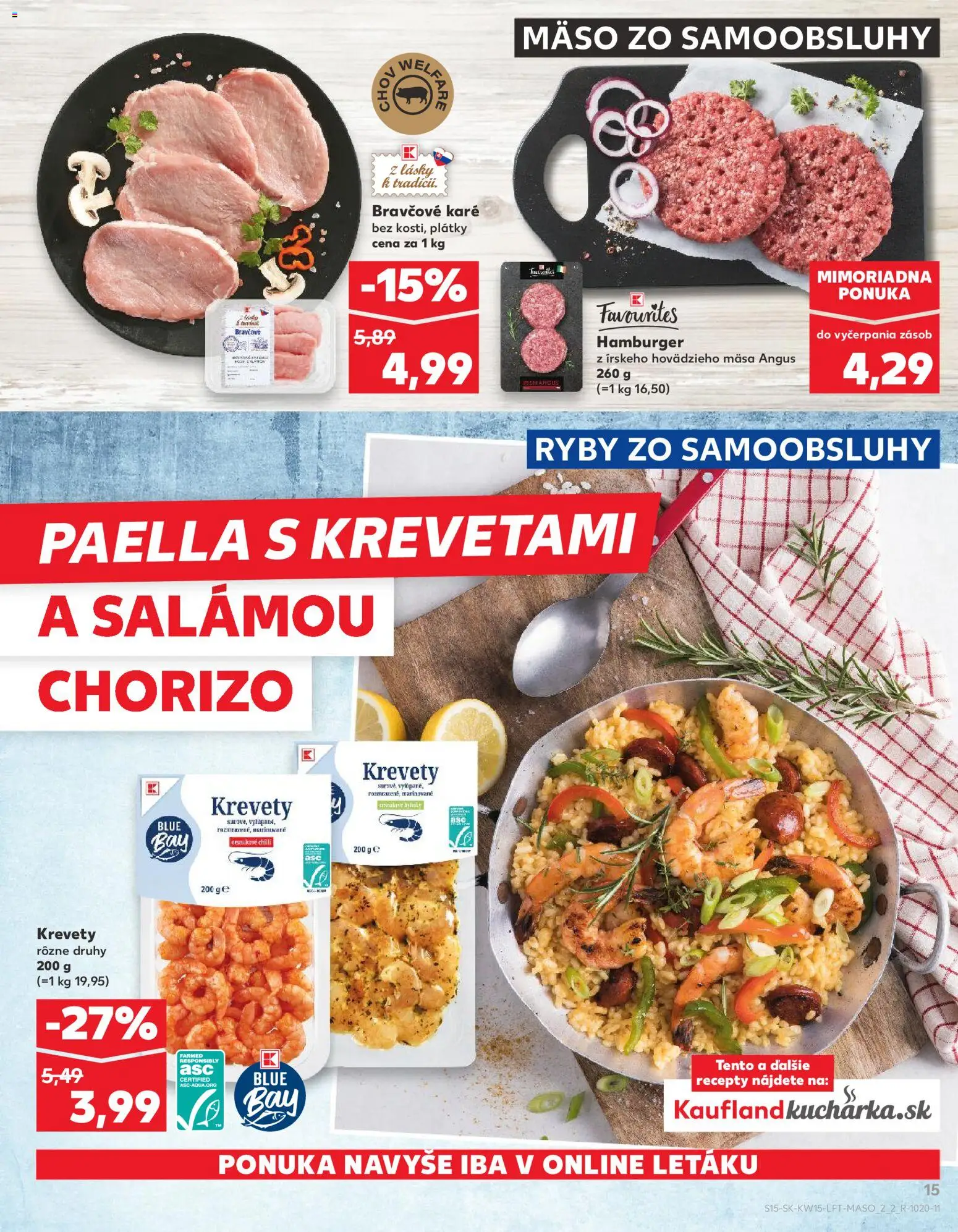 Nové Kaufland akcie – leták je platný od 09.04.2026 | Strana: 15 | Produkty: Krevety, Ryby, Chilli, Bravčové karé
