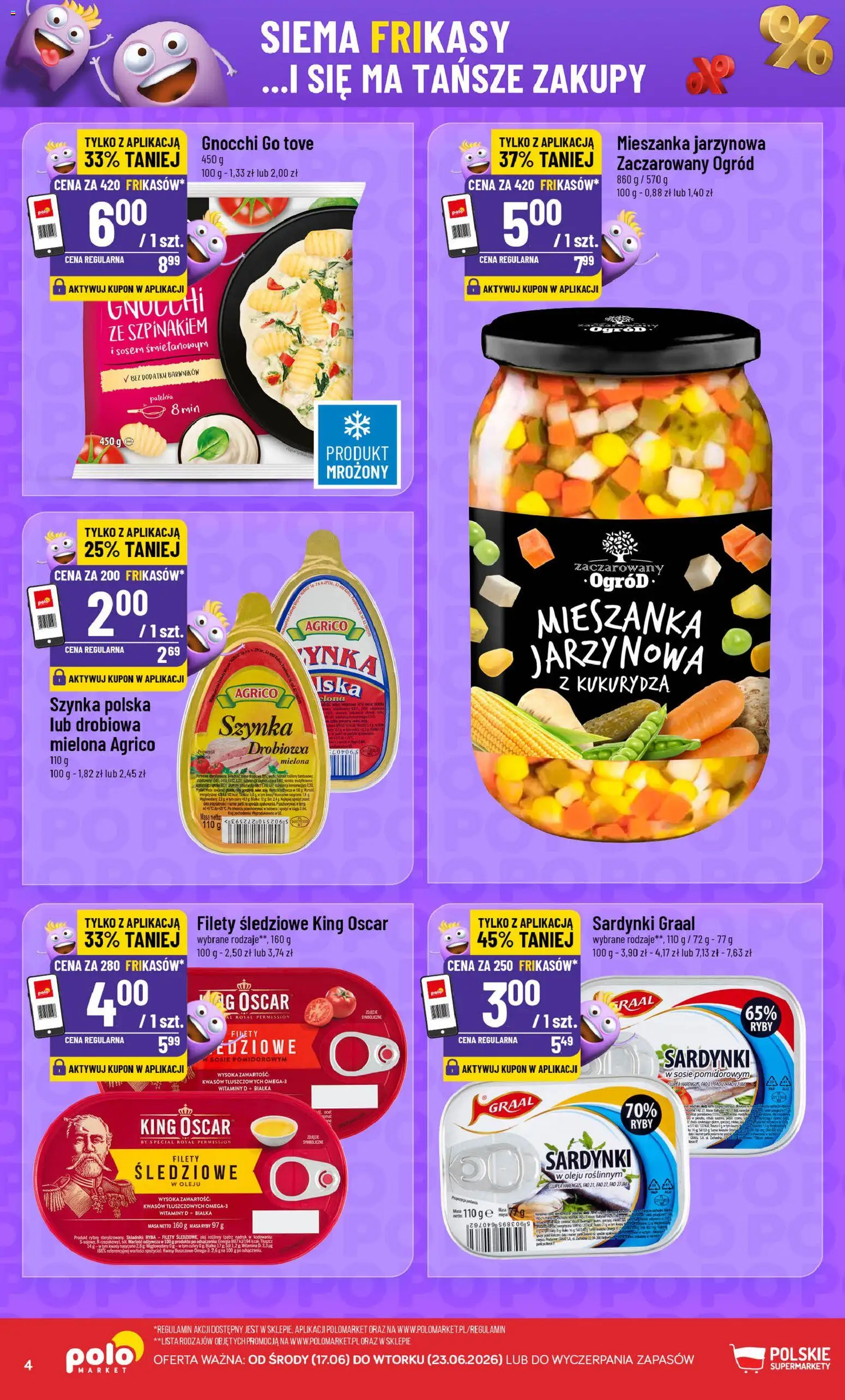 POLOmarket gazetka - Frikasowe Hity od 17.06.2026 | Strona: 4 | Produkty: Ocet, Szynka, Gnocchi, Ryby