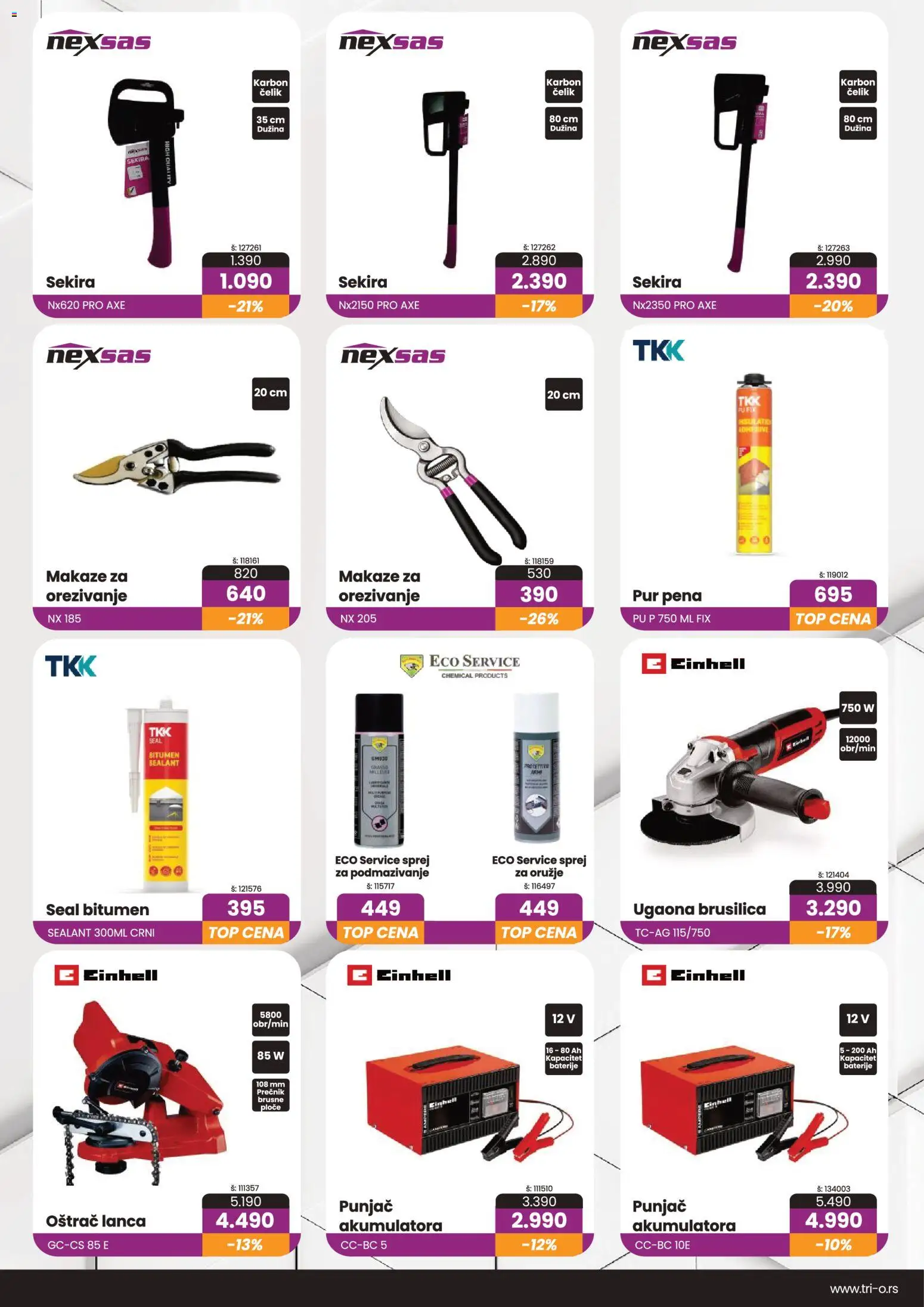 Tri O katalog - važi od 15.10.2026 | Strana: 3 | Proizvode: Pena, Makaze, Ugaona brusilica, Baterije