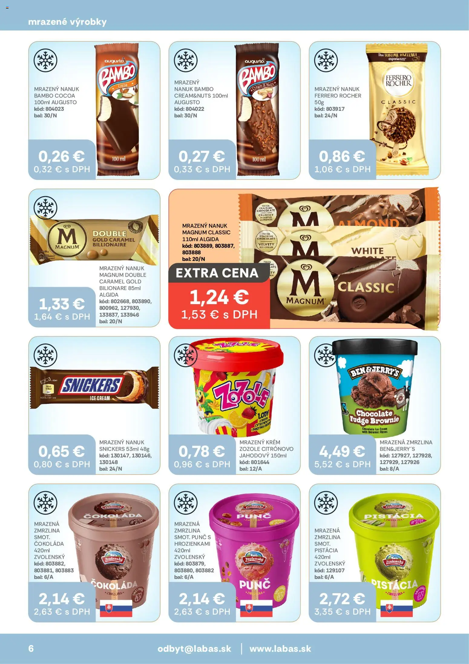 Nové Labaš akcie – leták je platný od 11.09.2026 | Strana: 6 | Produkty: Zmrzlina, Čokoláda, Magnum, Snickers