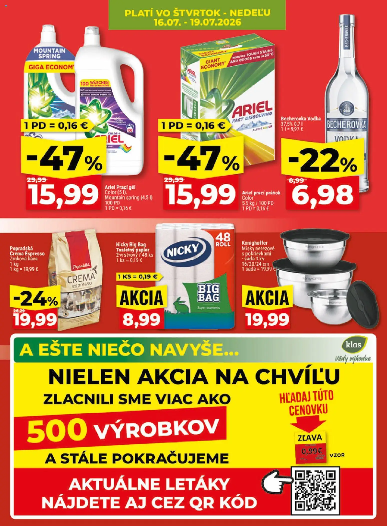 Nové Klas akcie – leták je platný od 13.07.2026 | Strana: 28 | Produkty: Becherovka, Káva, Ariel, Vodka