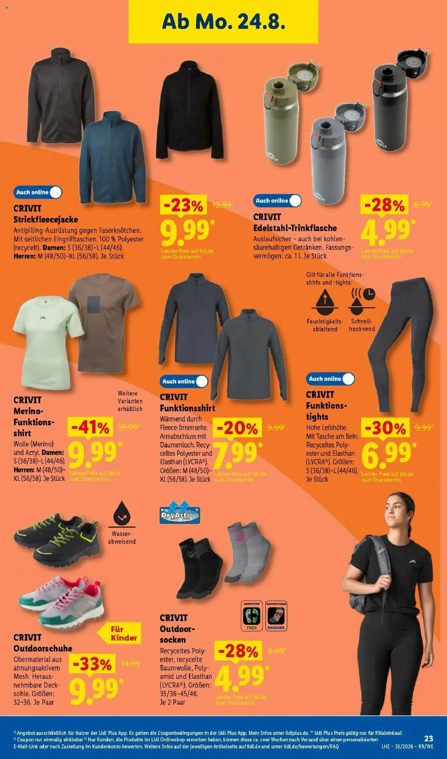 Lidl Prospekt Düsseldorf (ab 24.08.2026) zum Blättern » Angebote | Seite: 43 | Produkte: Shirt, Tasche, Wasser, Socken