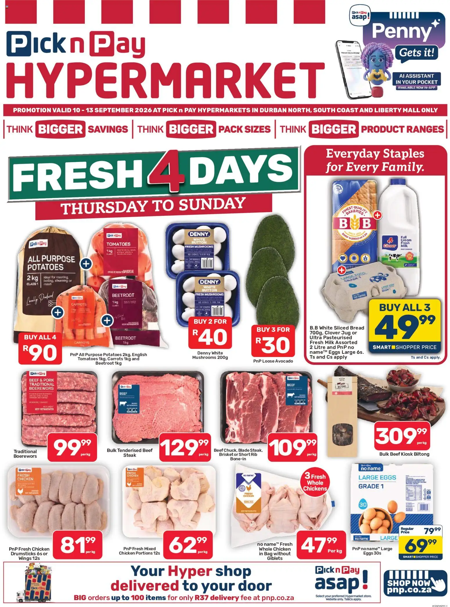 New Pick n Pay catalogue – valid from 10/09/2026 | Page: 1 | Products: Bread, Tomatoes, Beef, Cream