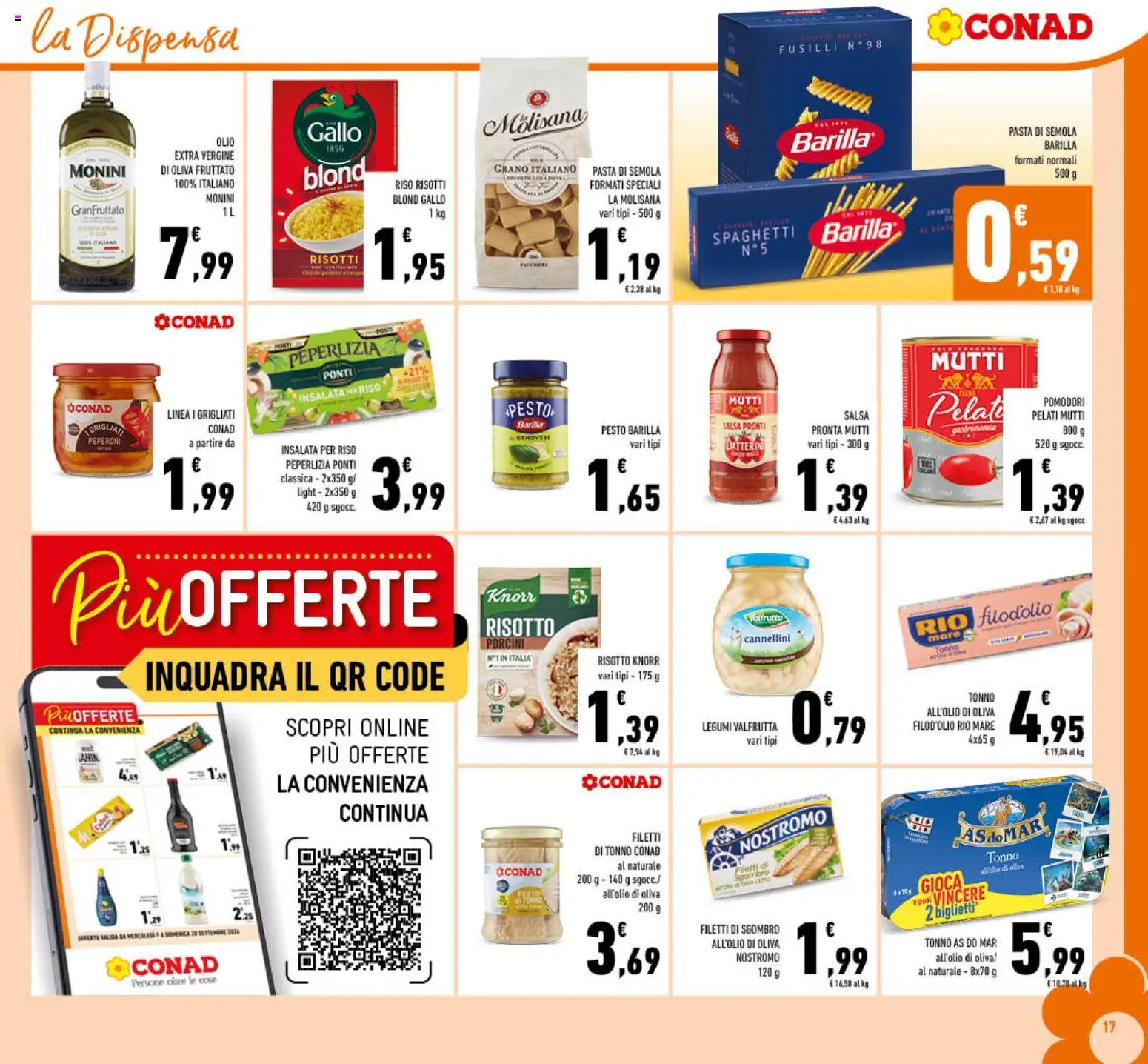 Volantino Conad del 09/09/2026 | Pagina: 17 | Prodotti: Fusilli, Olio extra vergine, Semola, Spaghetti
