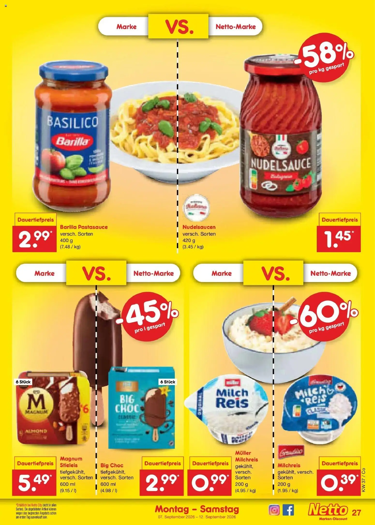 Netto Marken-Discount Prospekt Leipzig – gültig ab 07.09.2026 | Seite: 37 | Produkte: Milch, Barilla, Reis
