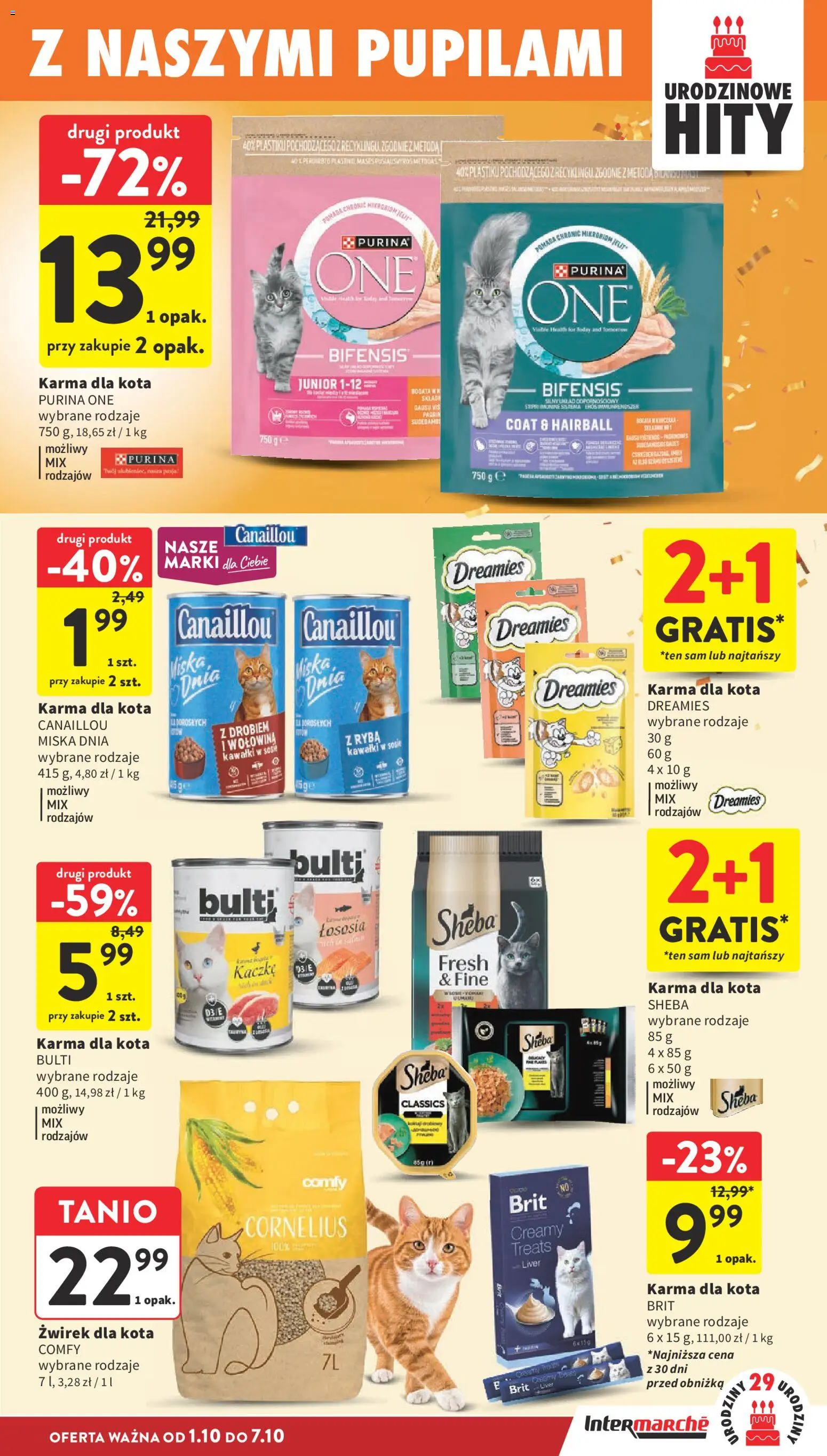 Intermarche gazetka od 01.10.2026 | Strona: 43 | Produkty: Purina one, Sheba, Karma dla kota, Karma