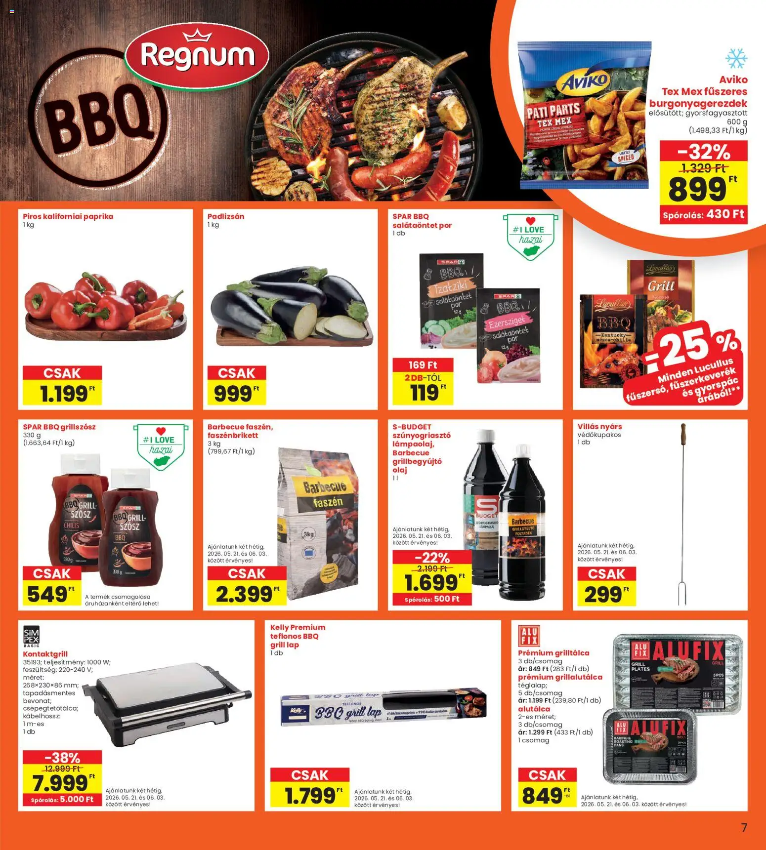Interspar akciós ujság - amely érvényes a következő dátumtól: 21.05.2026 | Oldal: 7 | Termékek: Grilltálca, Kontaktgrill, Grill, Szósz