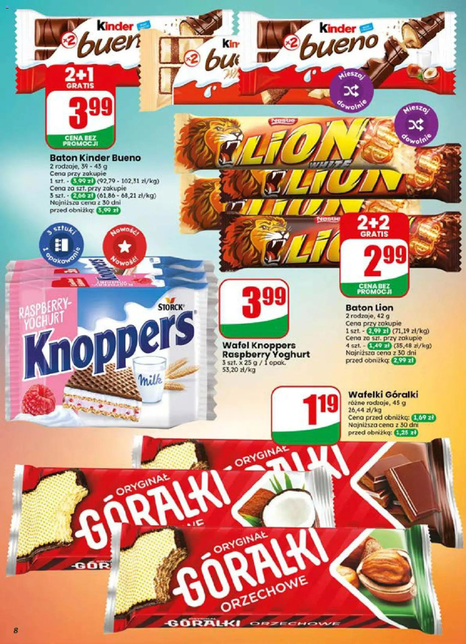 Dino gazetka od 15.07.2026 | Strona: 8 | Produkty: Knoppers, Kinder Bueno, Baton, Wafelki