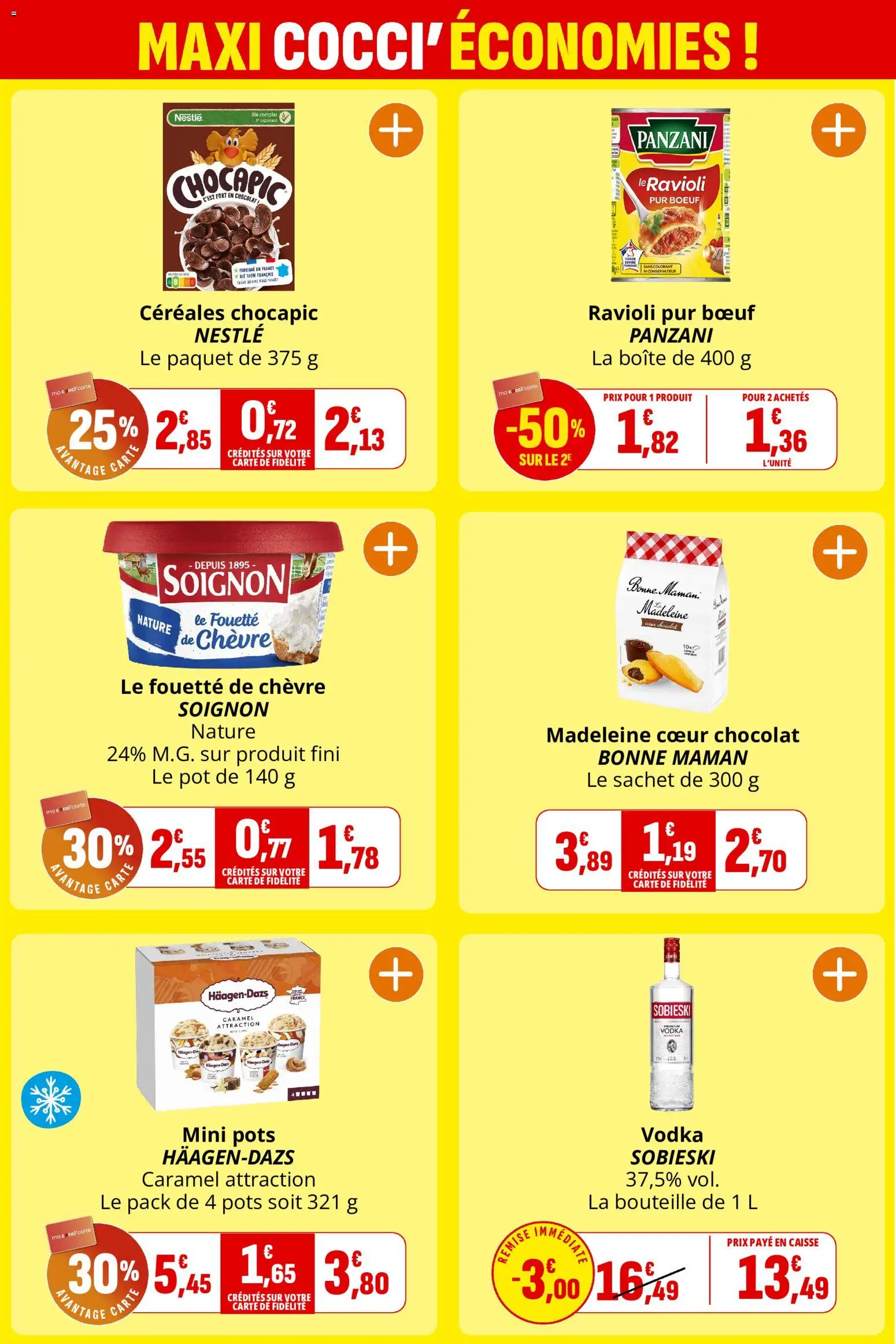 {H1} | Page: 3 | Produits: Chocapic, Madeleine, Bouteille, Ravioli