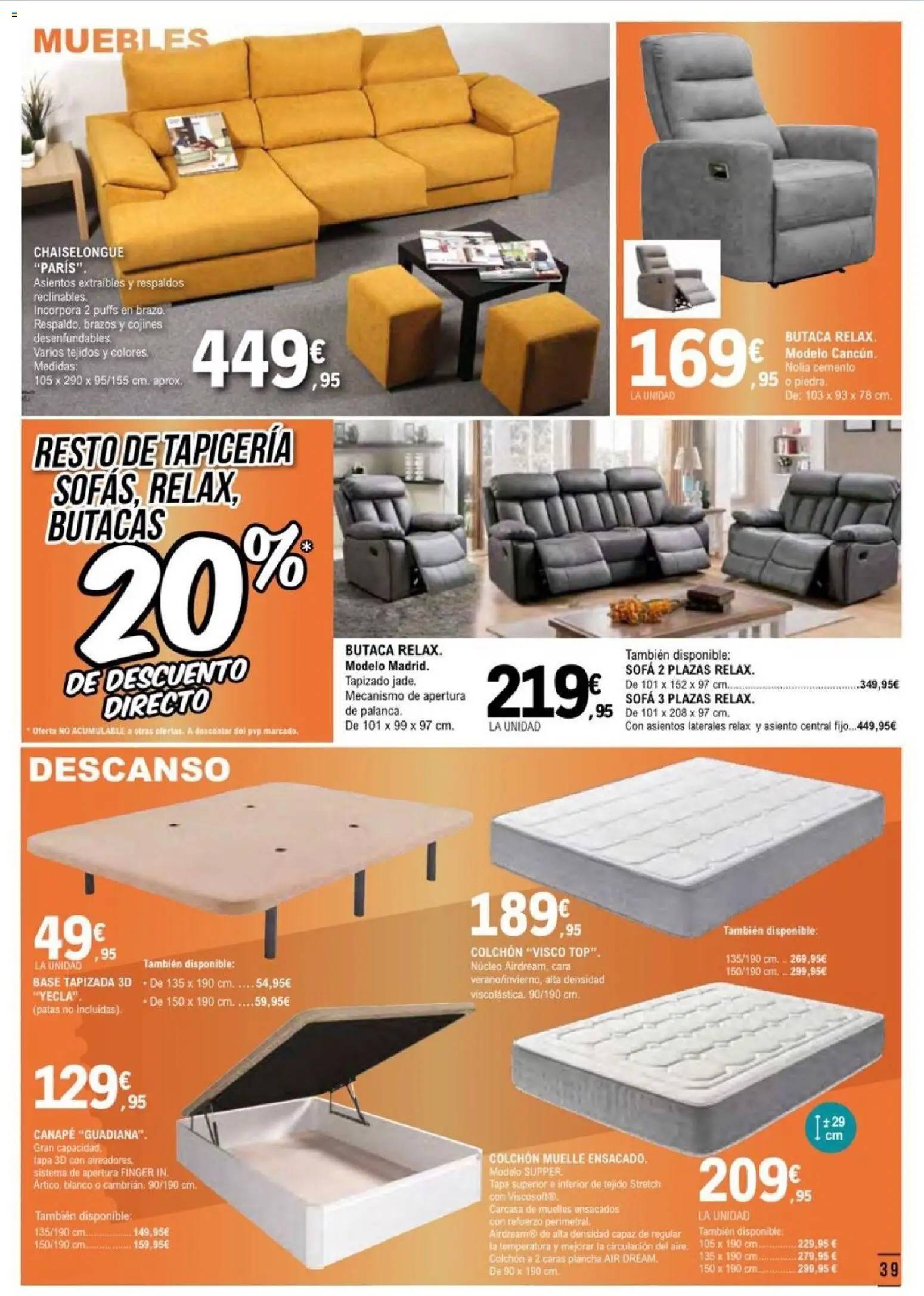 E.Leclerc folleto Salamanca │ válido desde el 17.06.2026 | Página: 39 | Productos: Colchon, Muebles, Plancha, Sofá