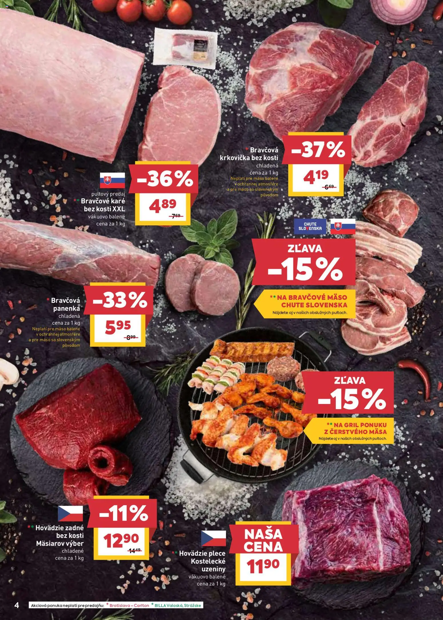 Nové Billa akcie – leták je platný od 19.08.2026 | Strana: 4 | Produkty: Gril, Bravčová krkovička, Mäso, Bravčové karé