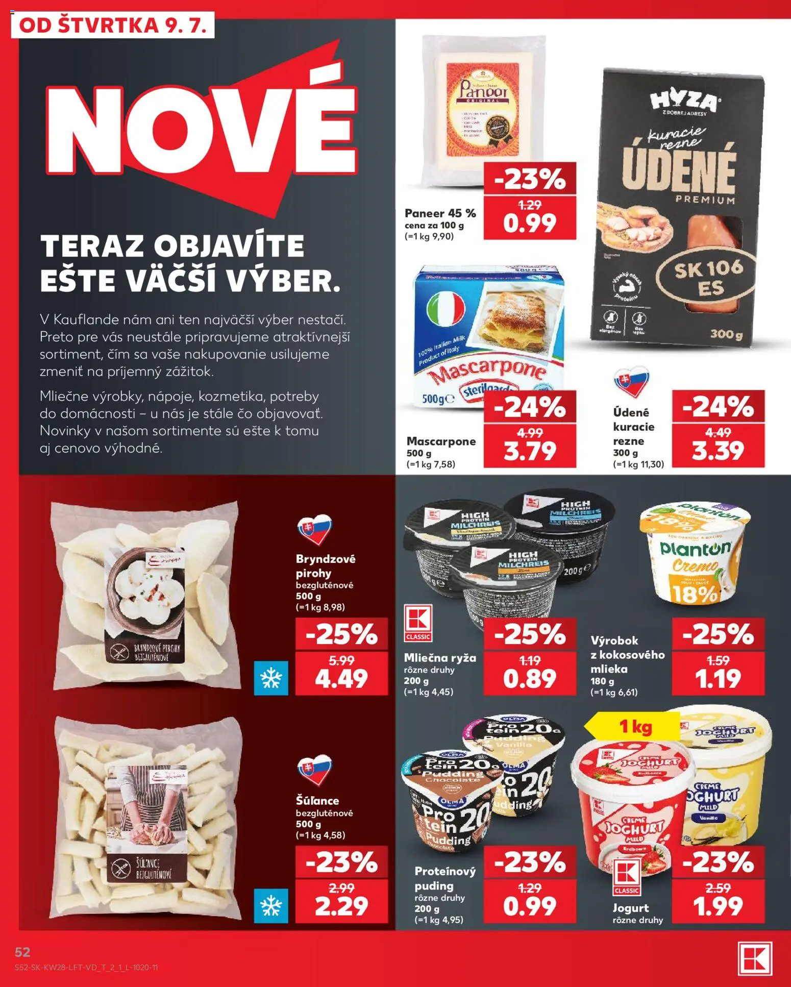 Nové Kaufland akcie – leták je platný od 09.07.2026 | Strana: 52 | Produkty: Jogurt, Pirohy, Protein, Mascarpone
