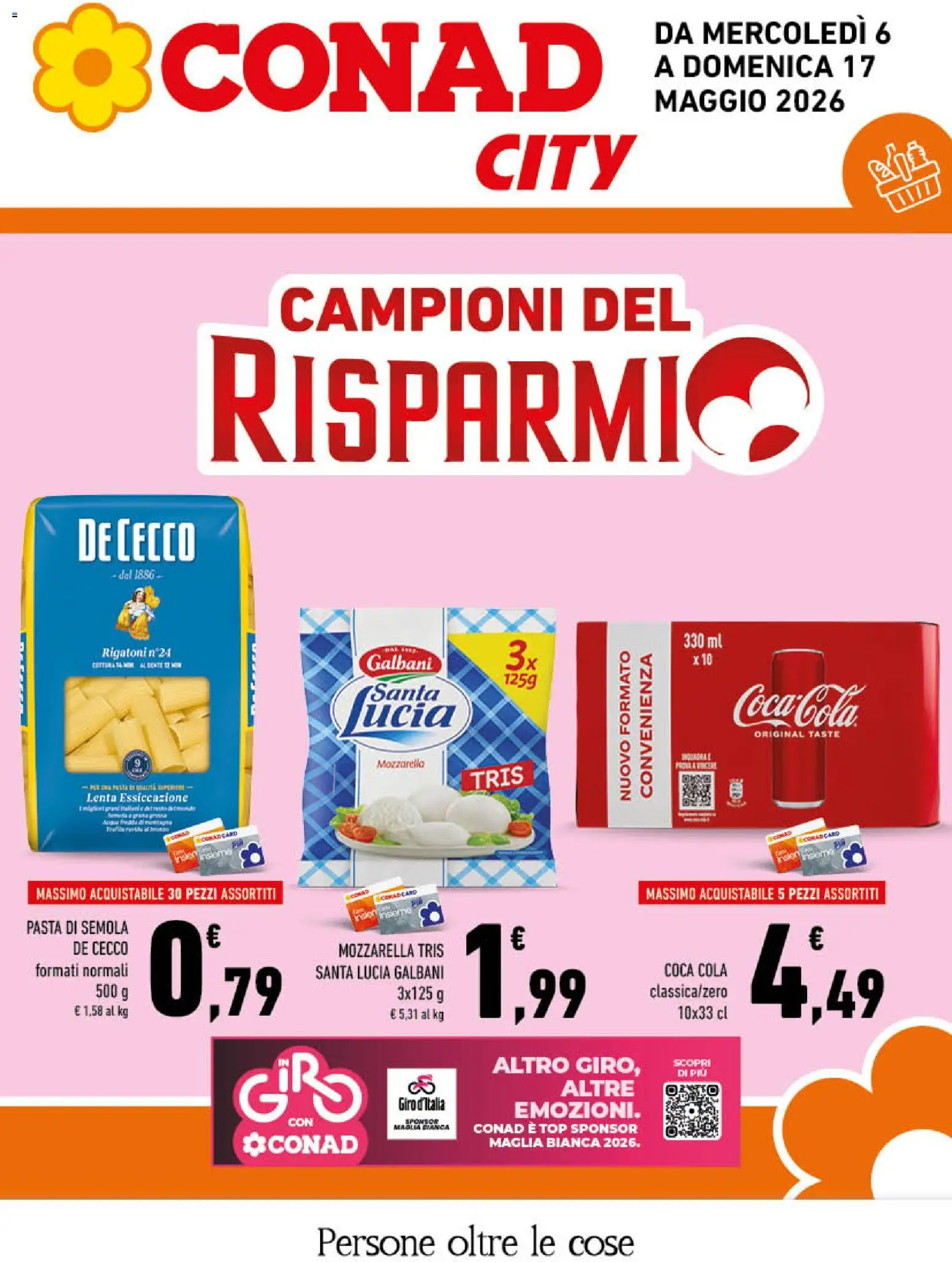 Volantino Conad del 06.05.2026 | Pagina: 1 | Prodotti: Mozzarella, Top, Pasta, Coca Cola