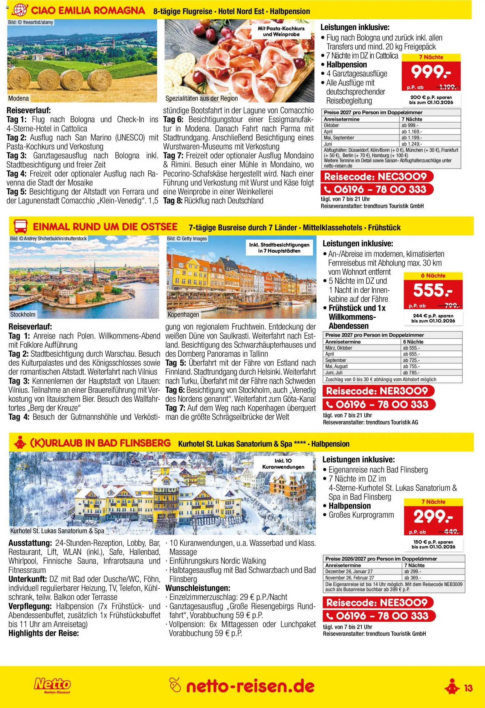 Netto Reisen Prospekt – gültig ab 27.08.2026 | Seite: 13 | Produkte: Mühle, Käse, Bad, Uhr