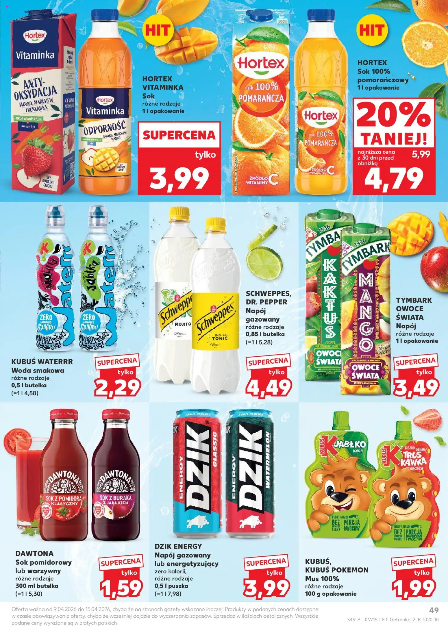 Kaufland gazetka od 09.04.2026 | Strona: 49 | Produkty: Sok, Banan, Woda, Owoce