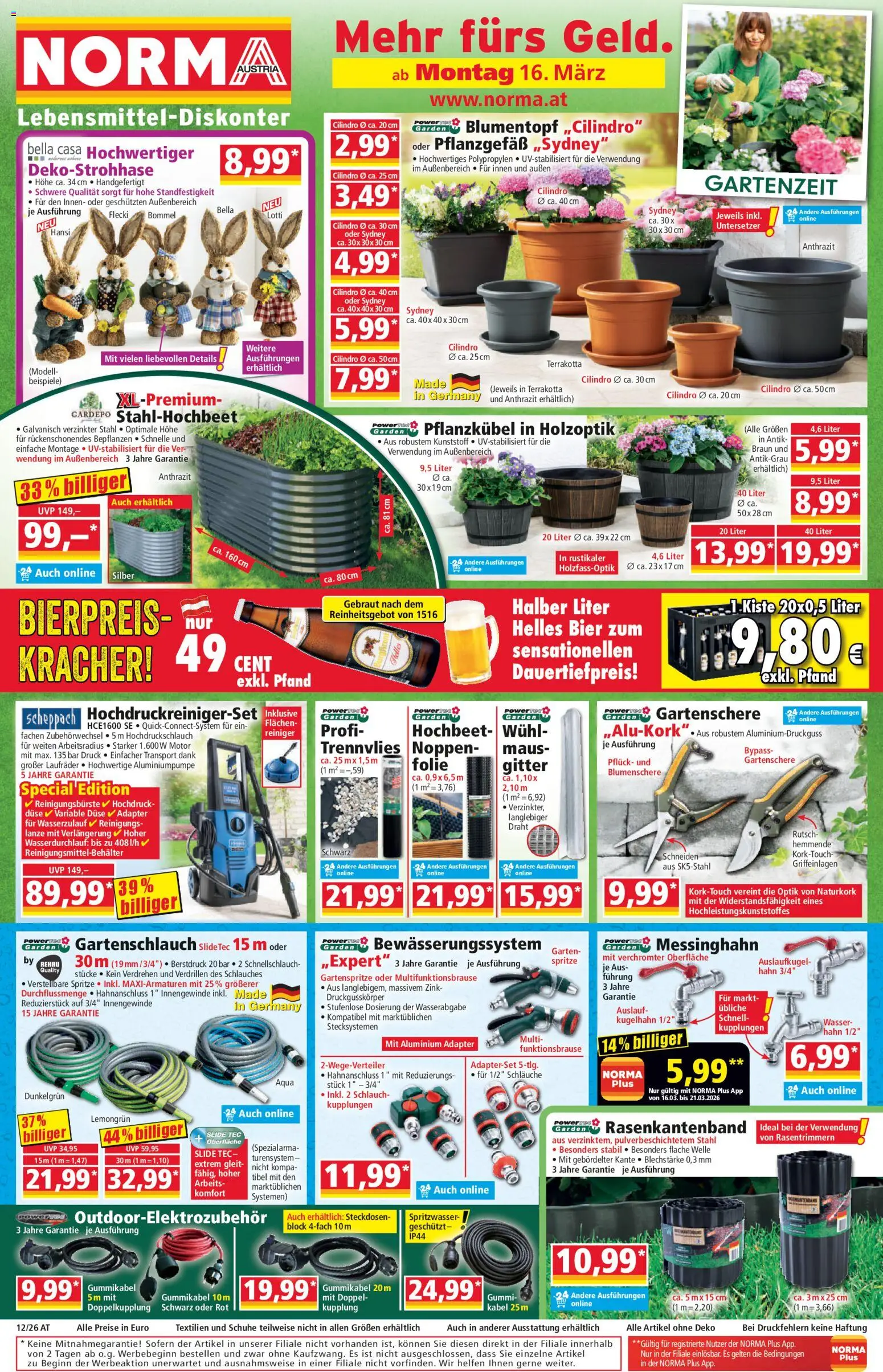 Norma Flugblatt gültig ab 16.03.2026 | Seite: 1 | Produkte: Kabel, Adapter, Blumentopf, Bier