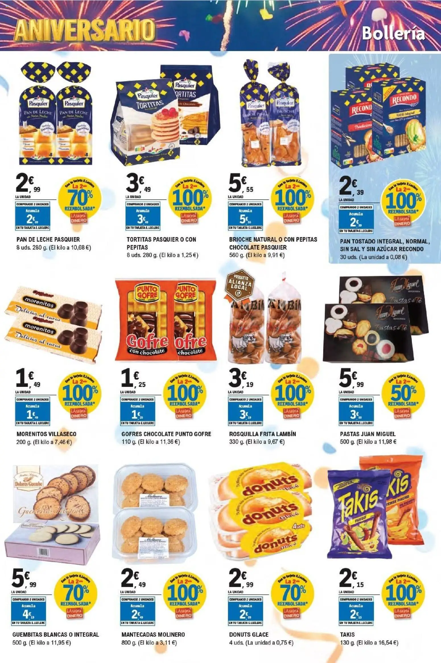 E.Leclerc Aniversario │ válido desde el 13/07/2026 | Página: 9 | Productos: Pan, Chocolate, Pan de leche, Donuts