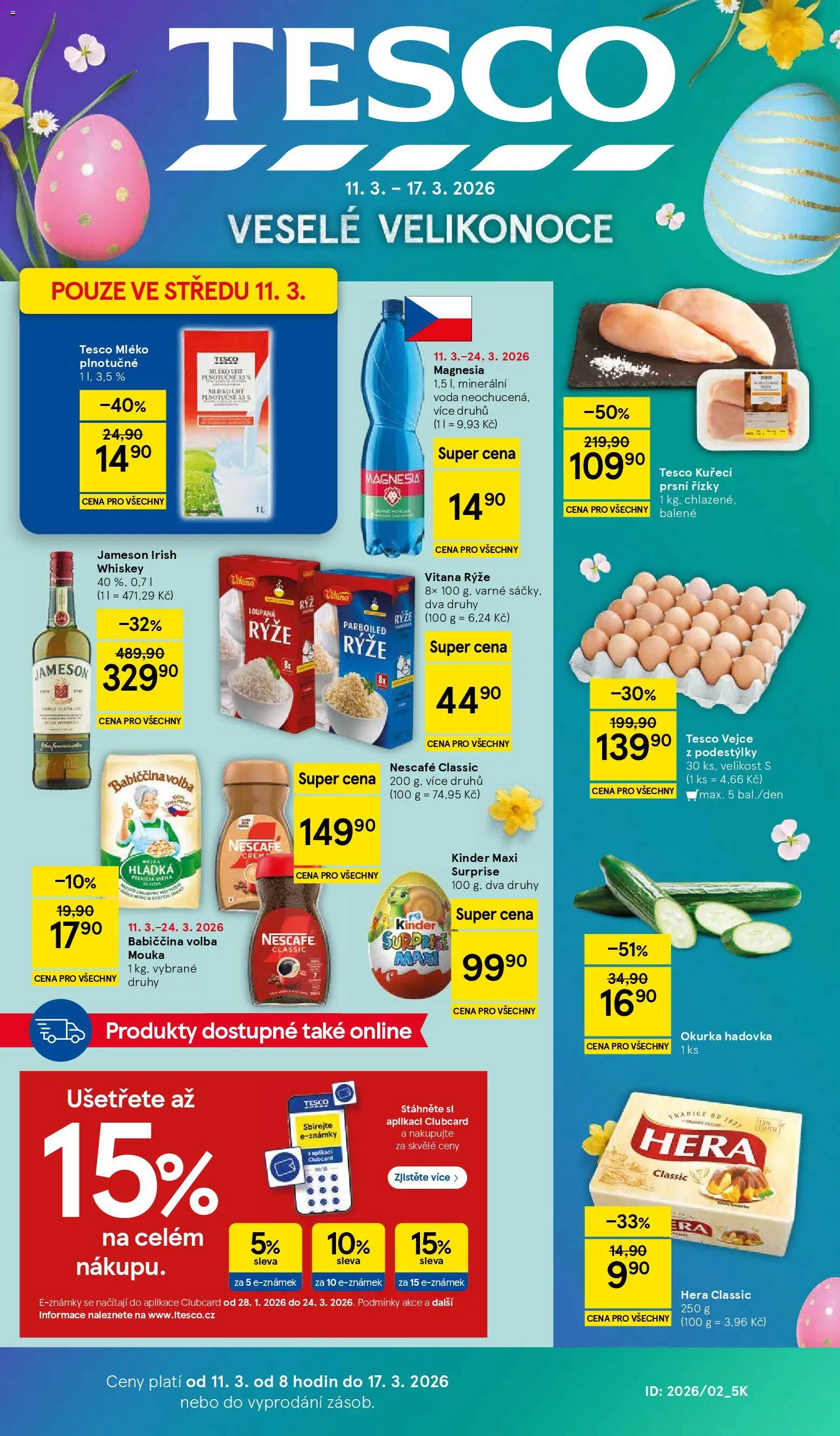 Tesco leták - Hypermarket od 11.03.2026 | Strana: 1 | Produkty: Whiskey, Mléko, Kinder, Okurka